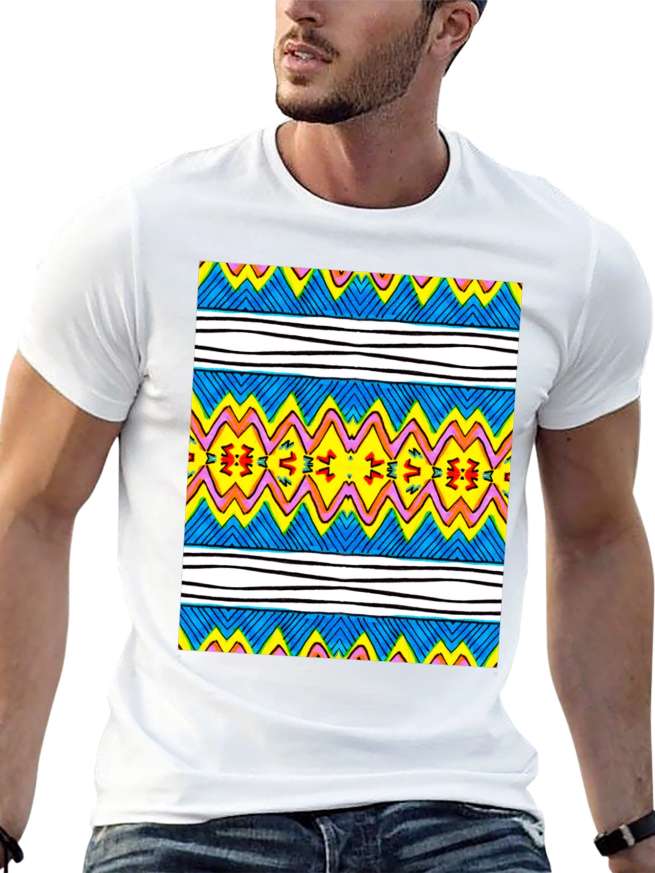 Vibrant Geometric Print Tee - Black Casual T-Shirt