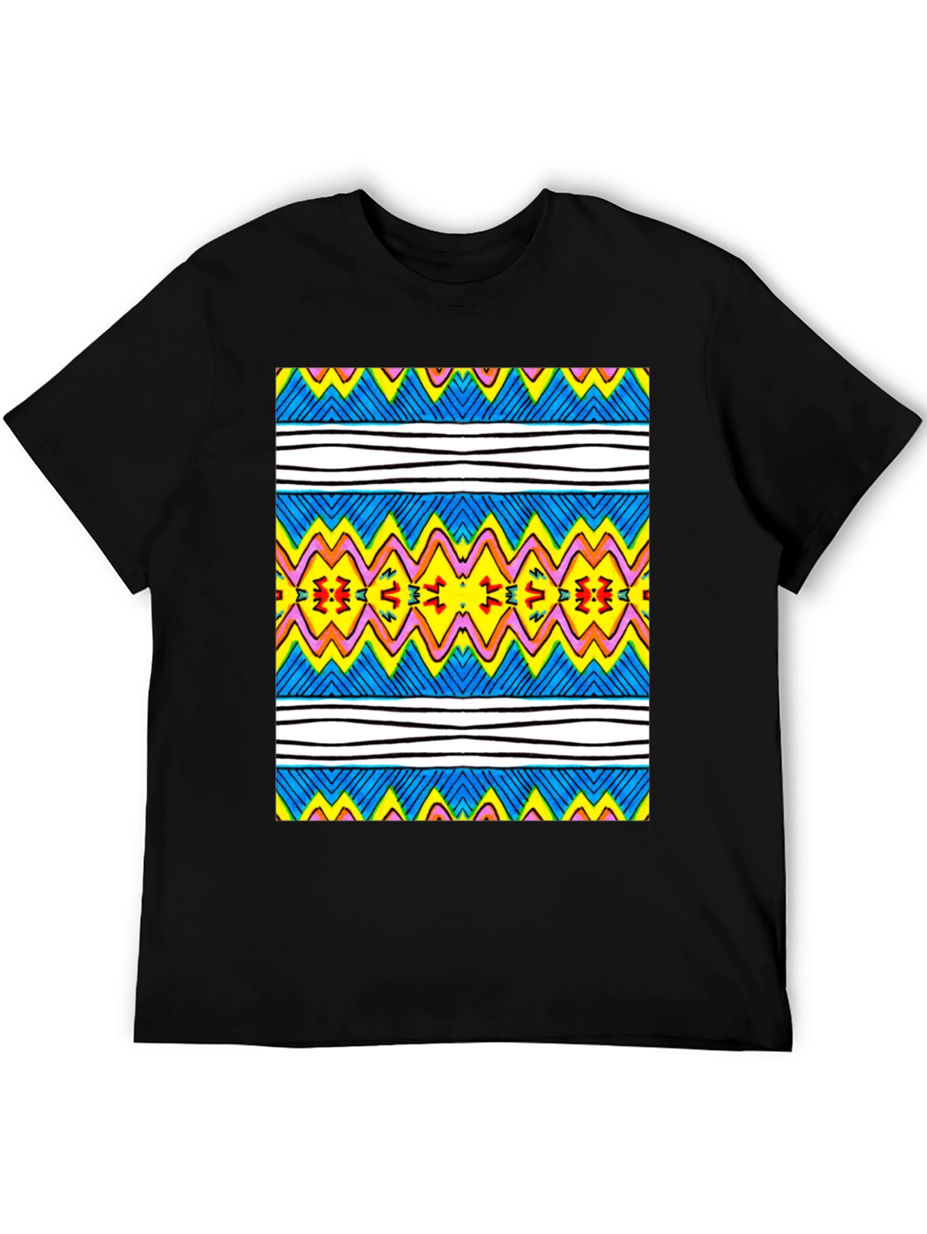 Vibrant Geometric Print Tee - Black Casual T-Shirt