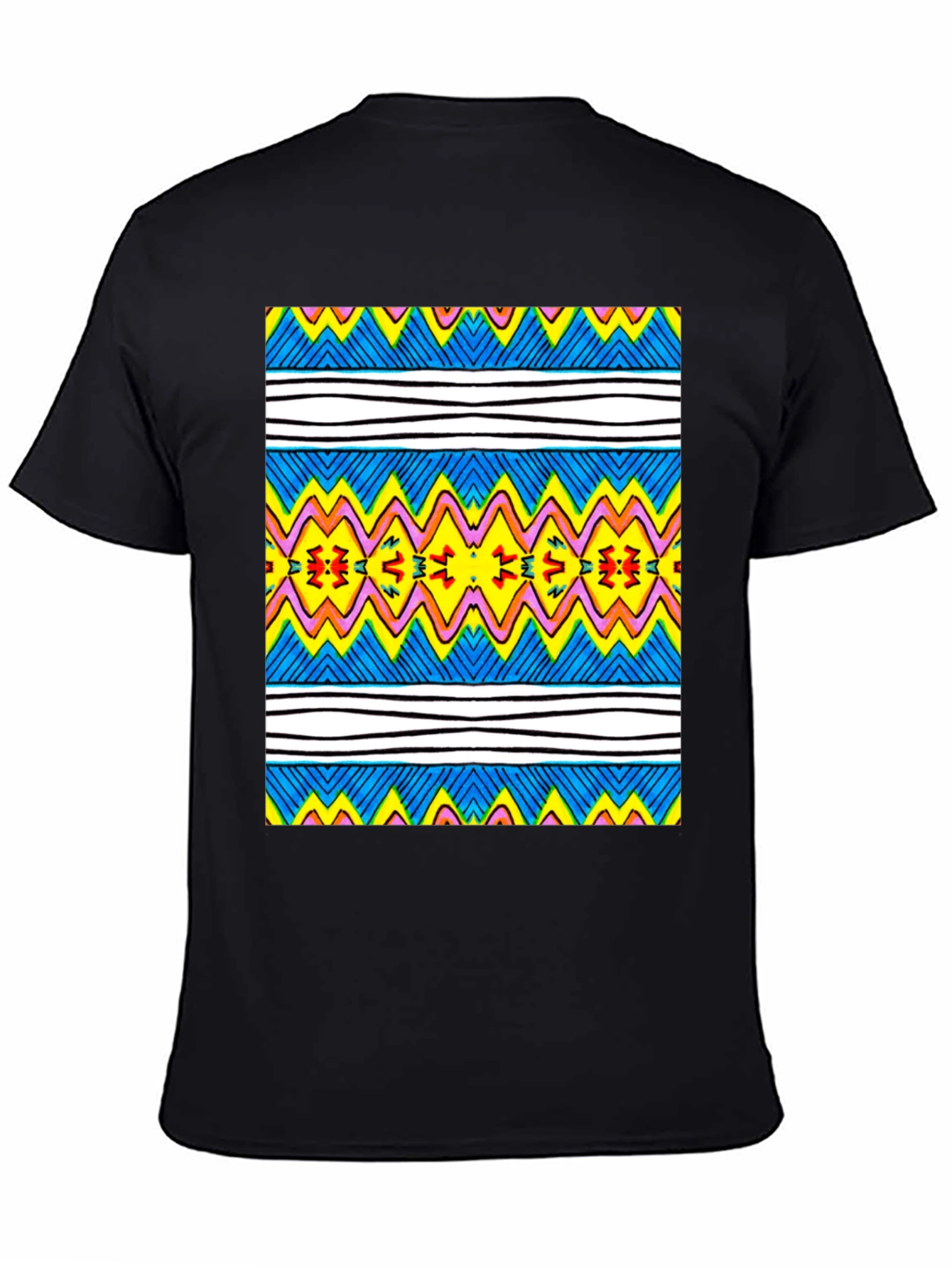 Vibrant Geometric Print Tee - Black Casual T-Shirt