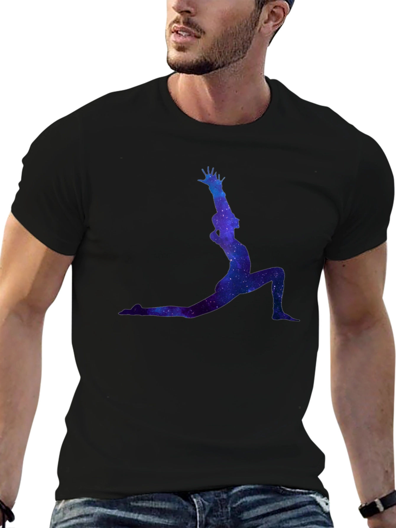 Cosmic Yoga Pose Black T-Shirt
