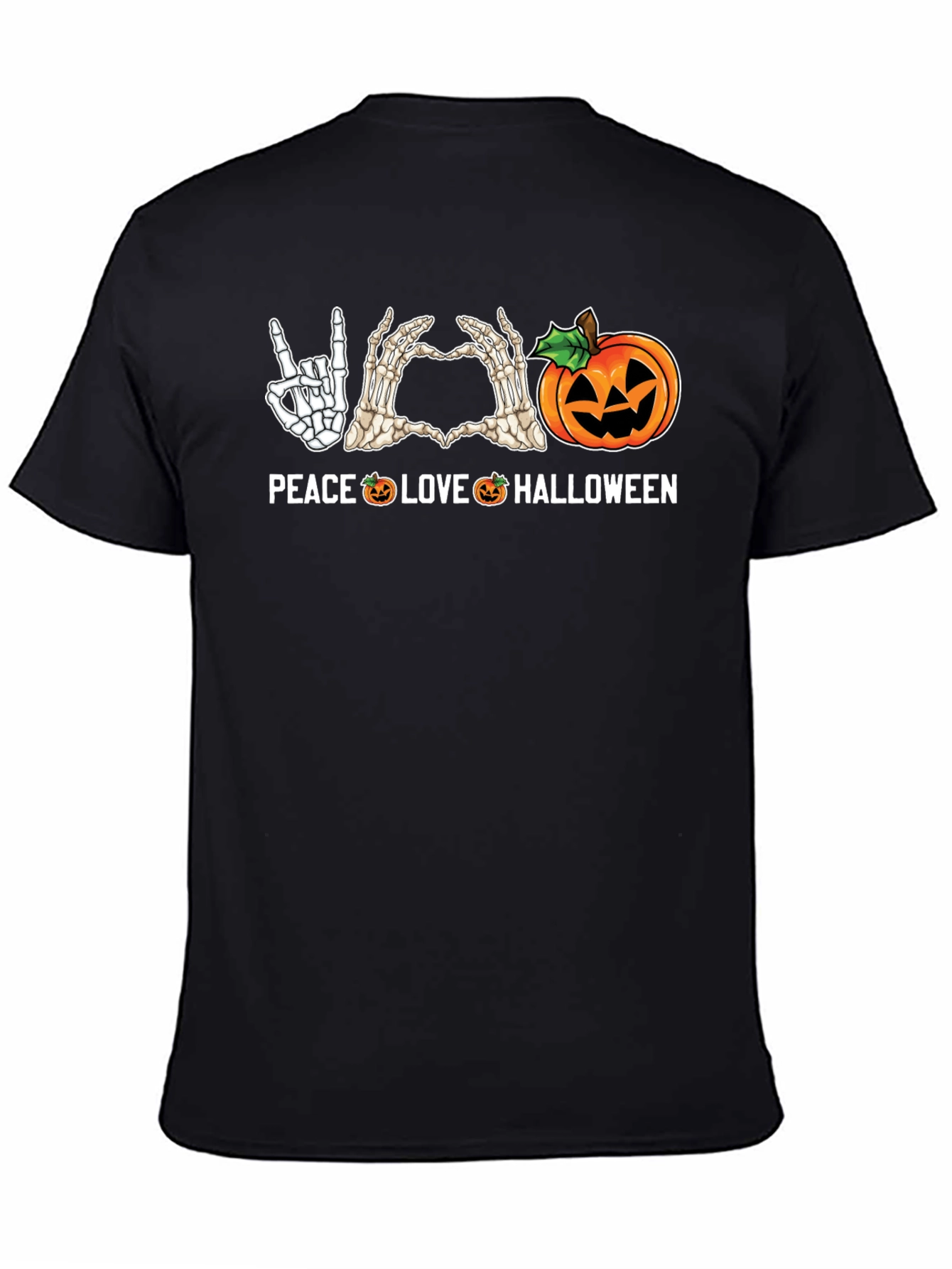 Peace Love Halloween Skeleton Hand Graphic Tee