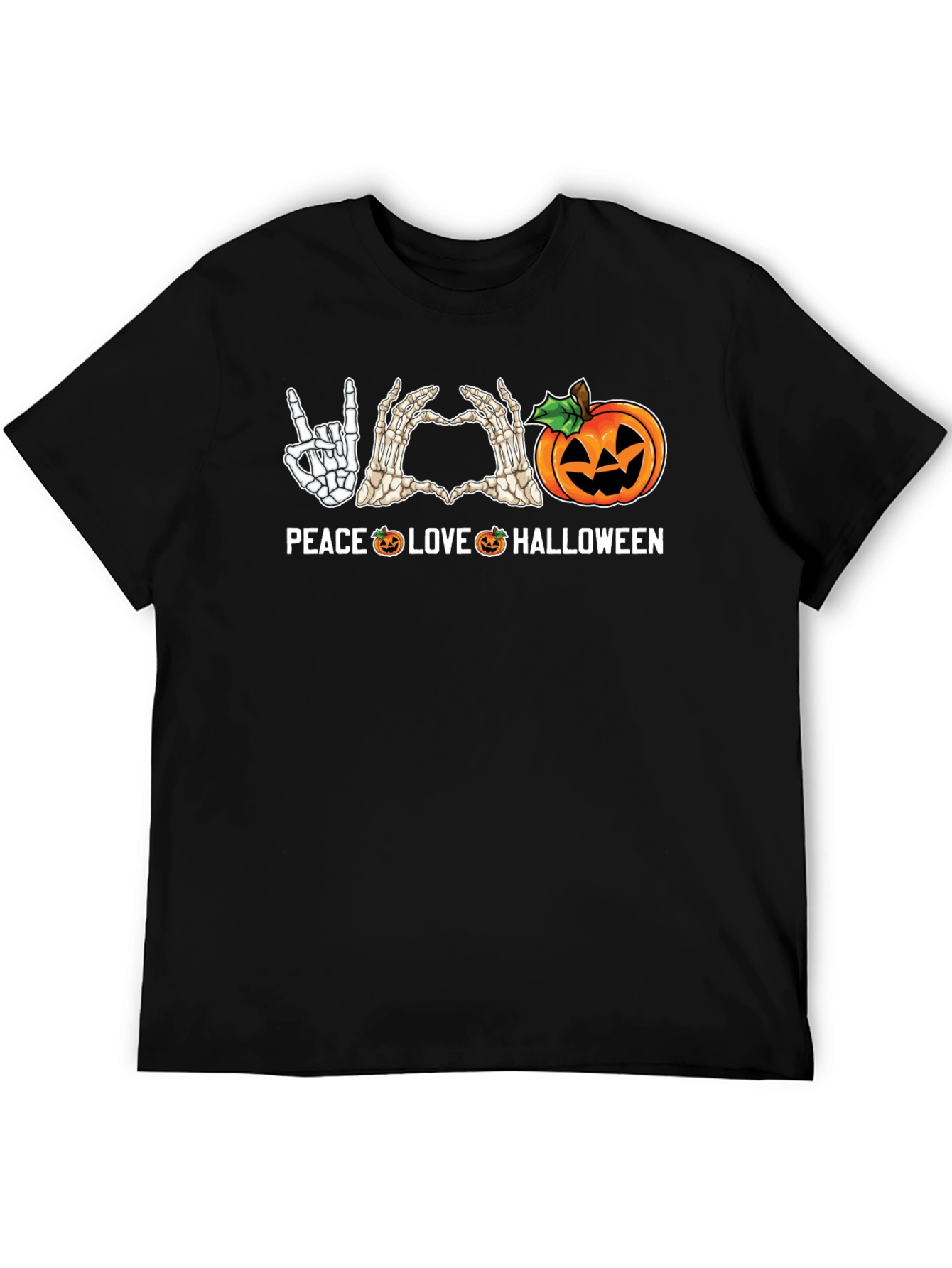 Peace Love Halloween Skeleton Hand Graphic Tee