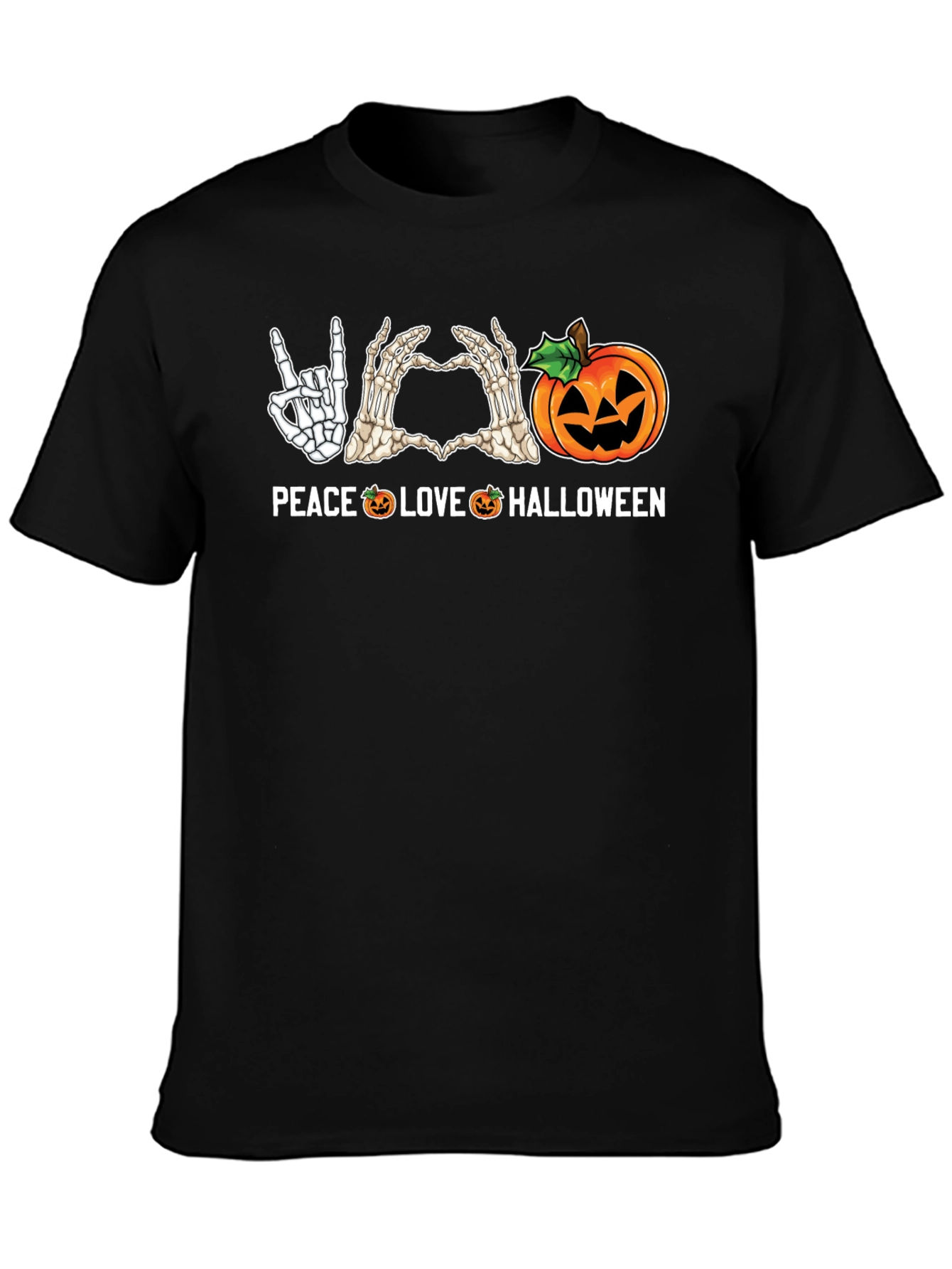 Peace Love Halloween Skeleton Hand Graphic Tee