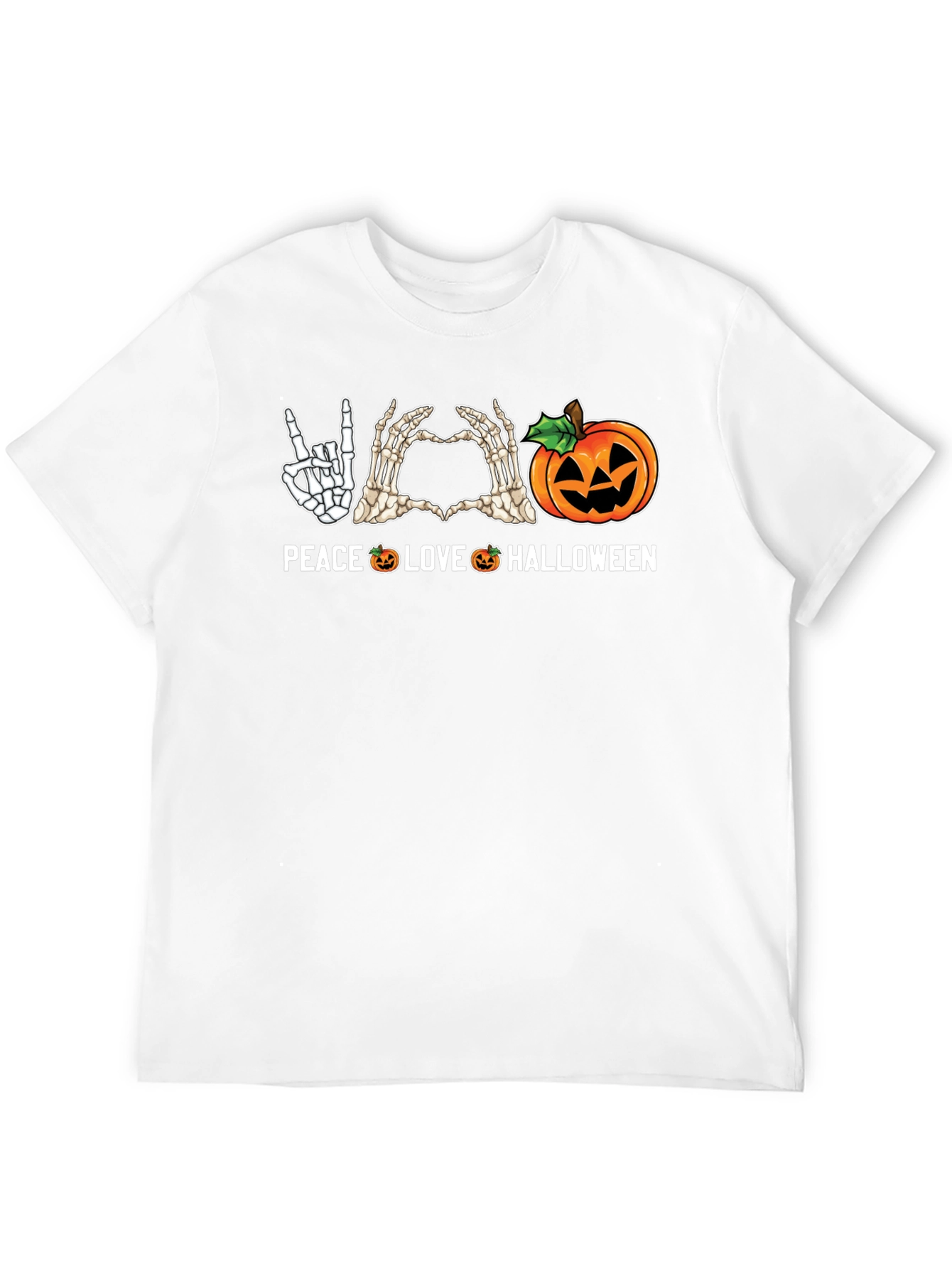 Peace Love Halloween Skeleton Hand Graphic Tee