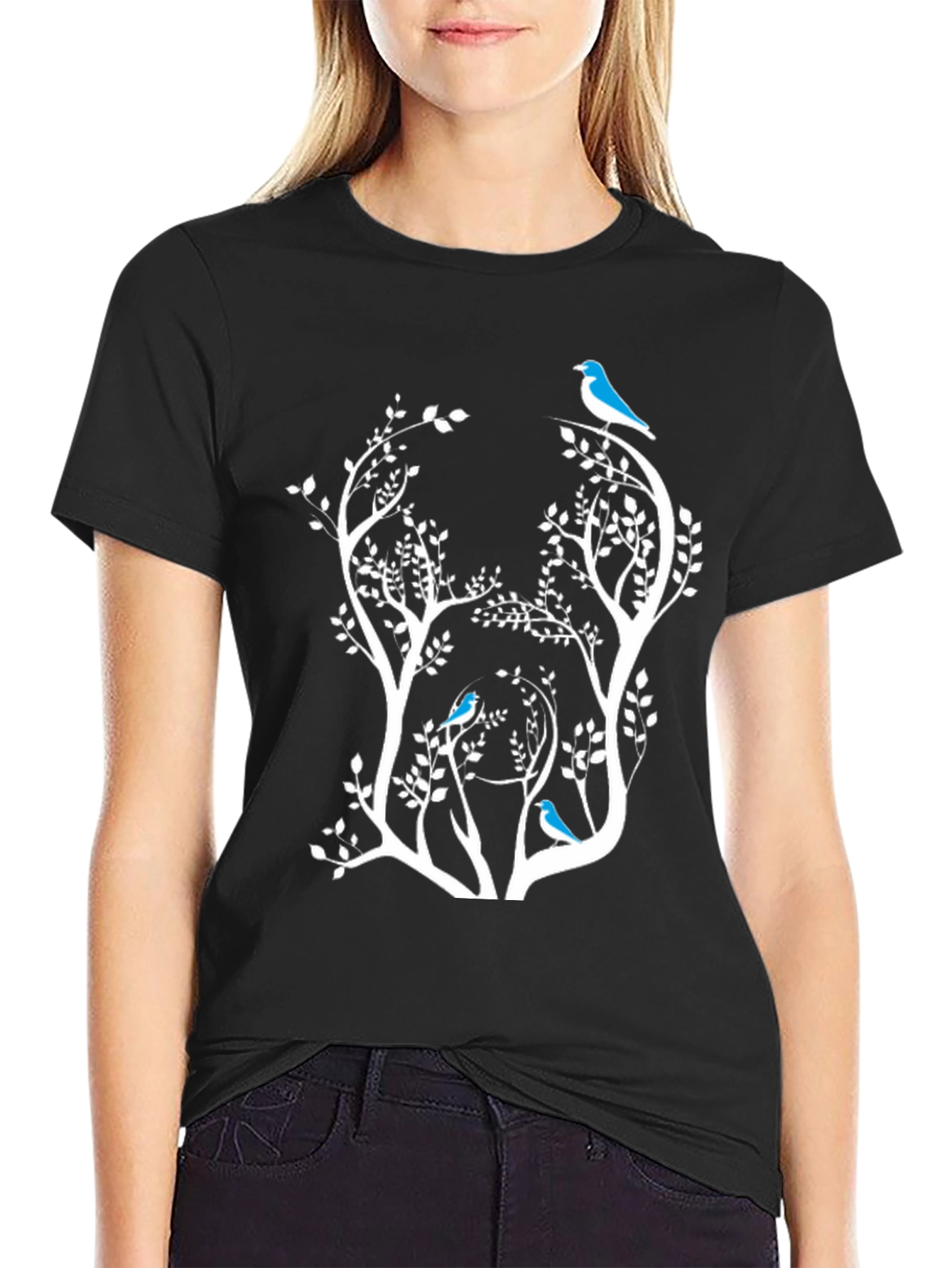 Bird & Tree Graphic Black Tee