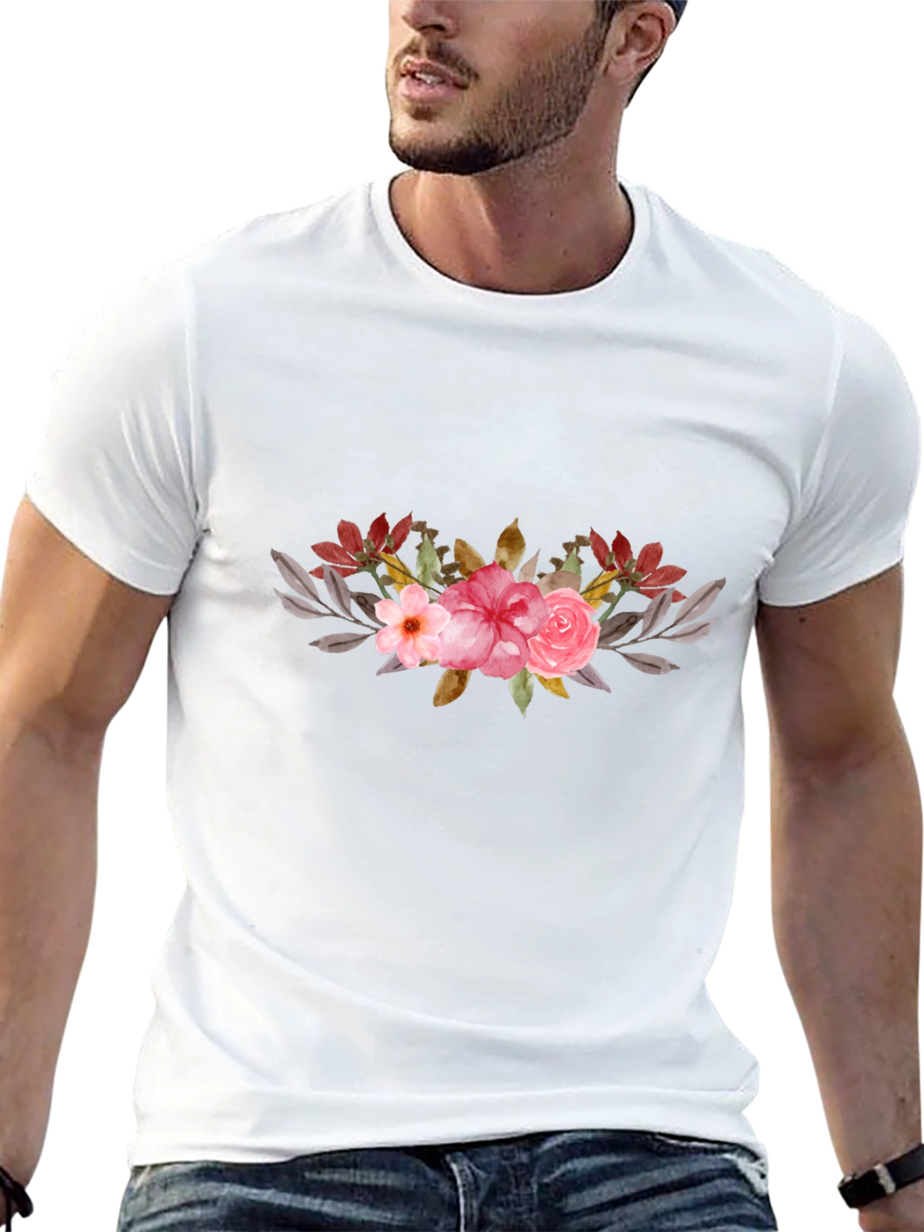 Floral Accent Black Tee