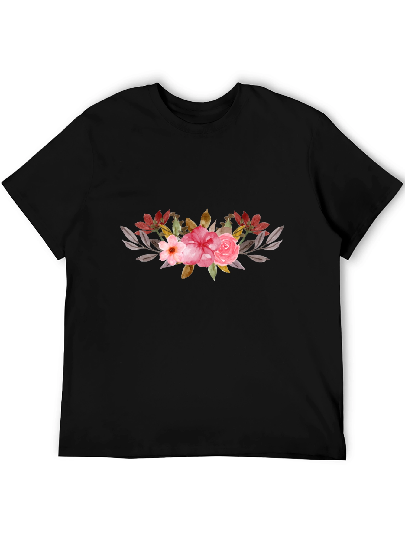 Floral Accent Black Tee