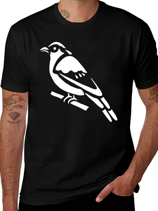 Bird on Branch Graphic Tee - Black Cotton Shirt