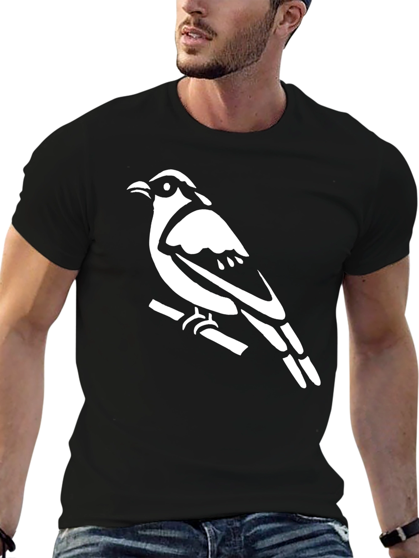 Bird on Branch Graphic Tee - Black Cotton Shirt