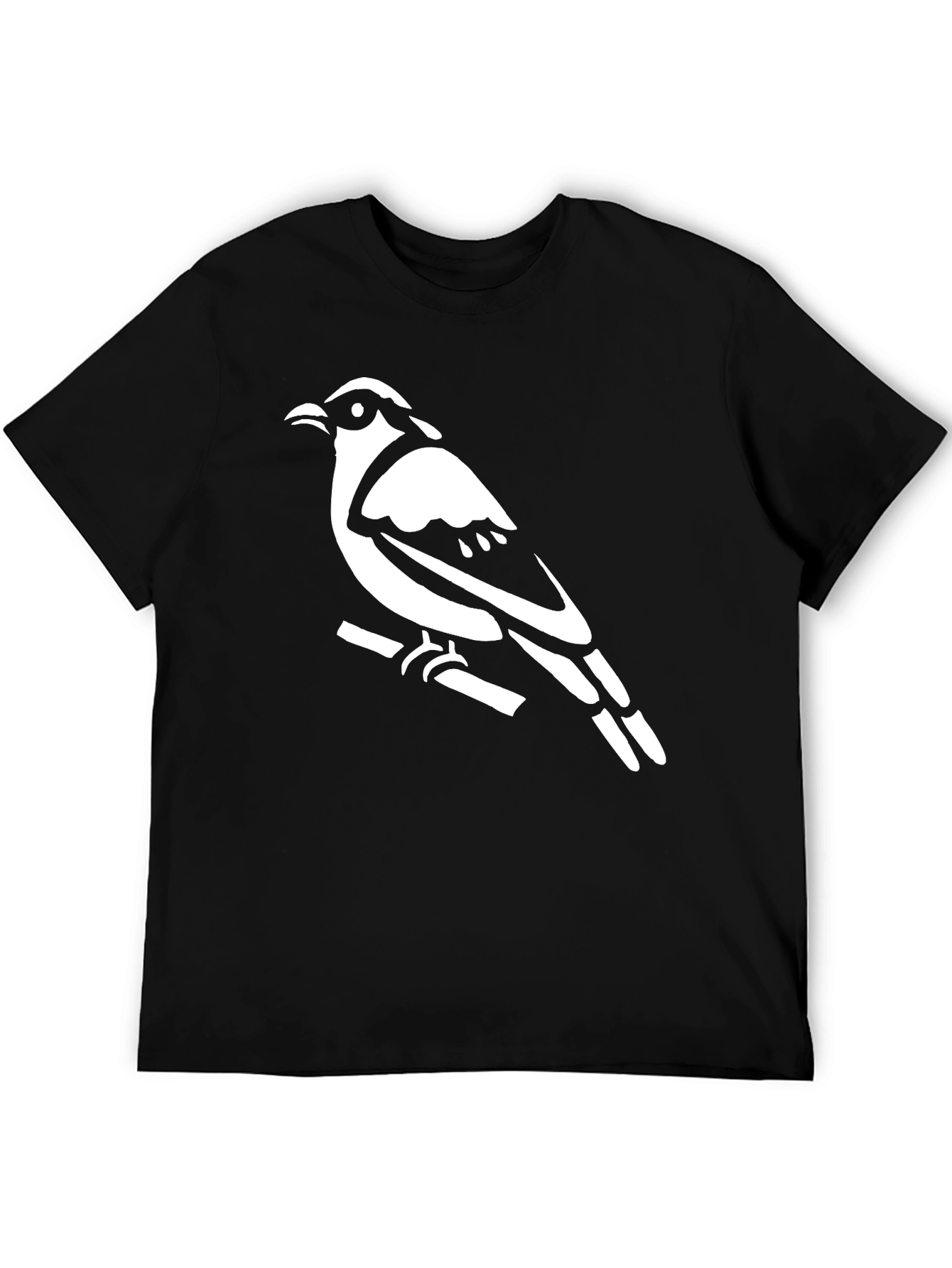 Bird on Branch Graphic Tee - Black Cotton Shirt