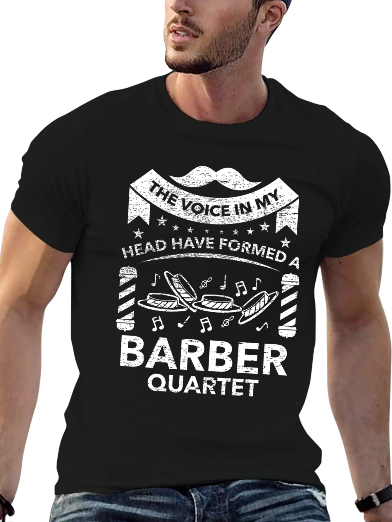Barber Quartet Graphic T-Shirt - Black Cotton Tee