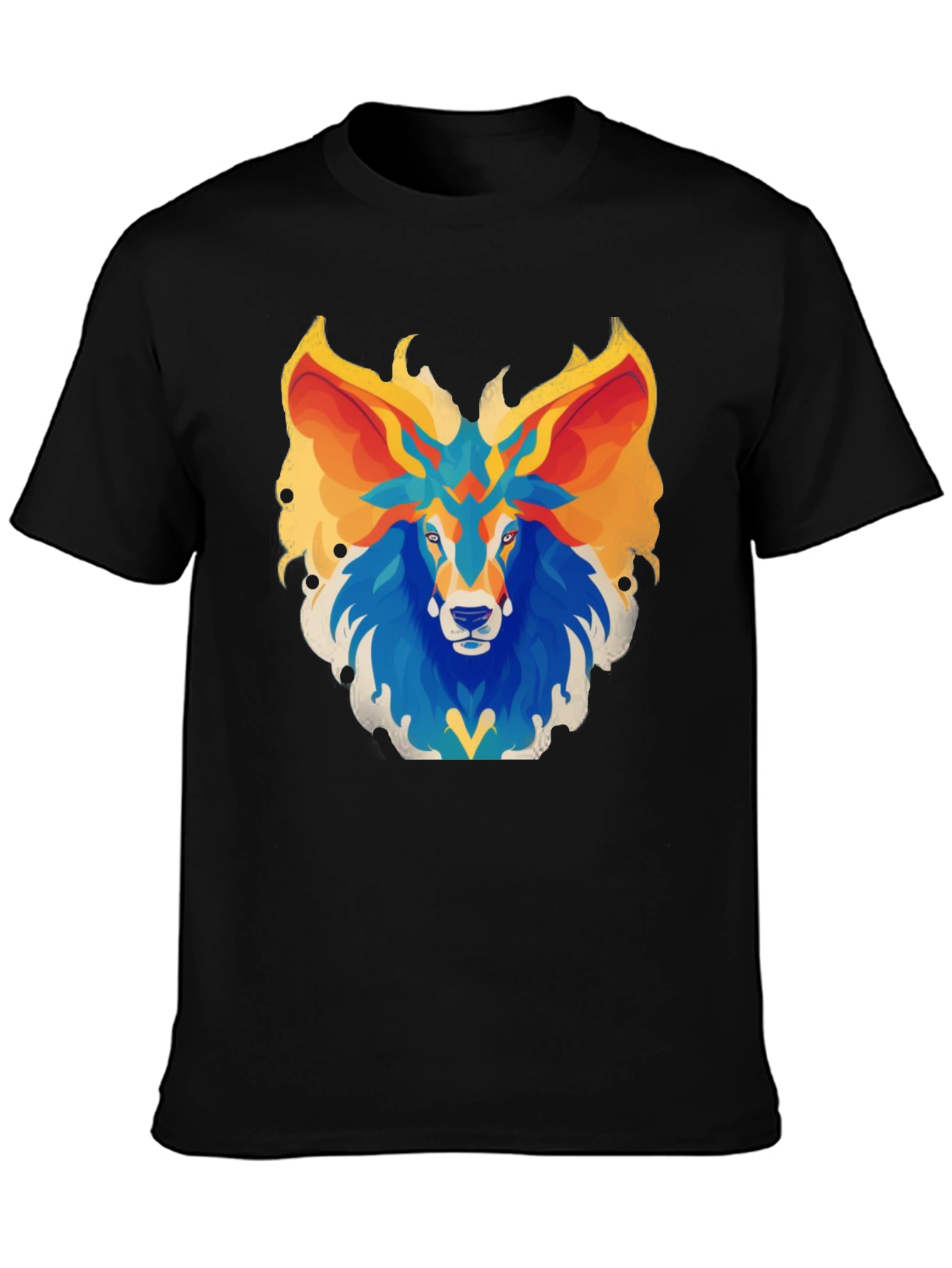 Abstract Lion Graphic Tee - Black Cotton Blend