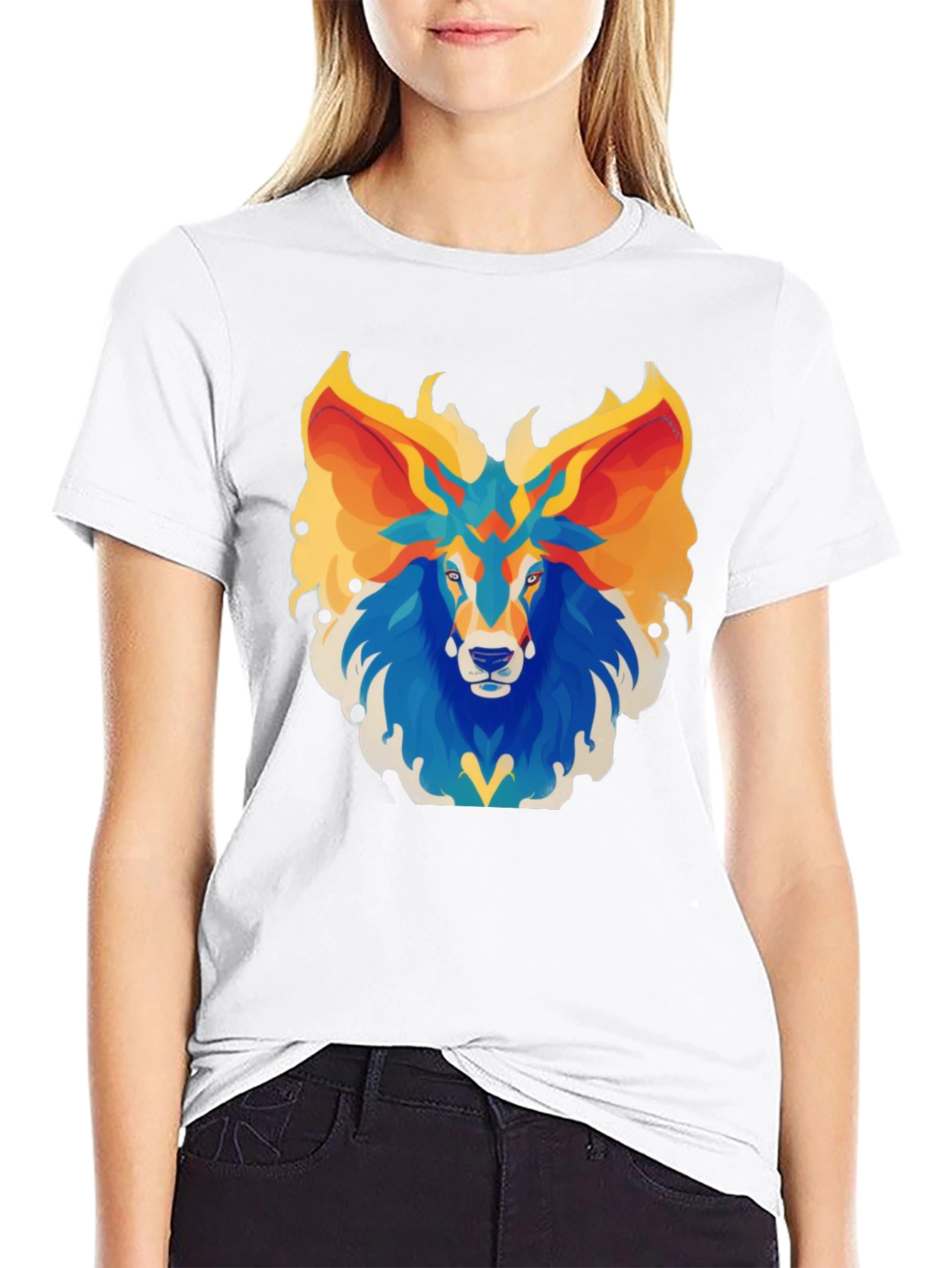 Abstract Lion Graphic Tee - Black Cotton Blend