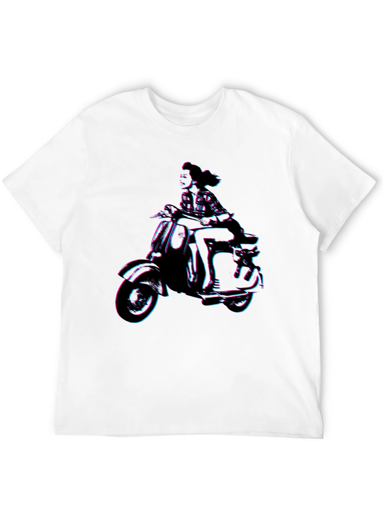 Retro Woman on Scooter Graphic Tee - Black