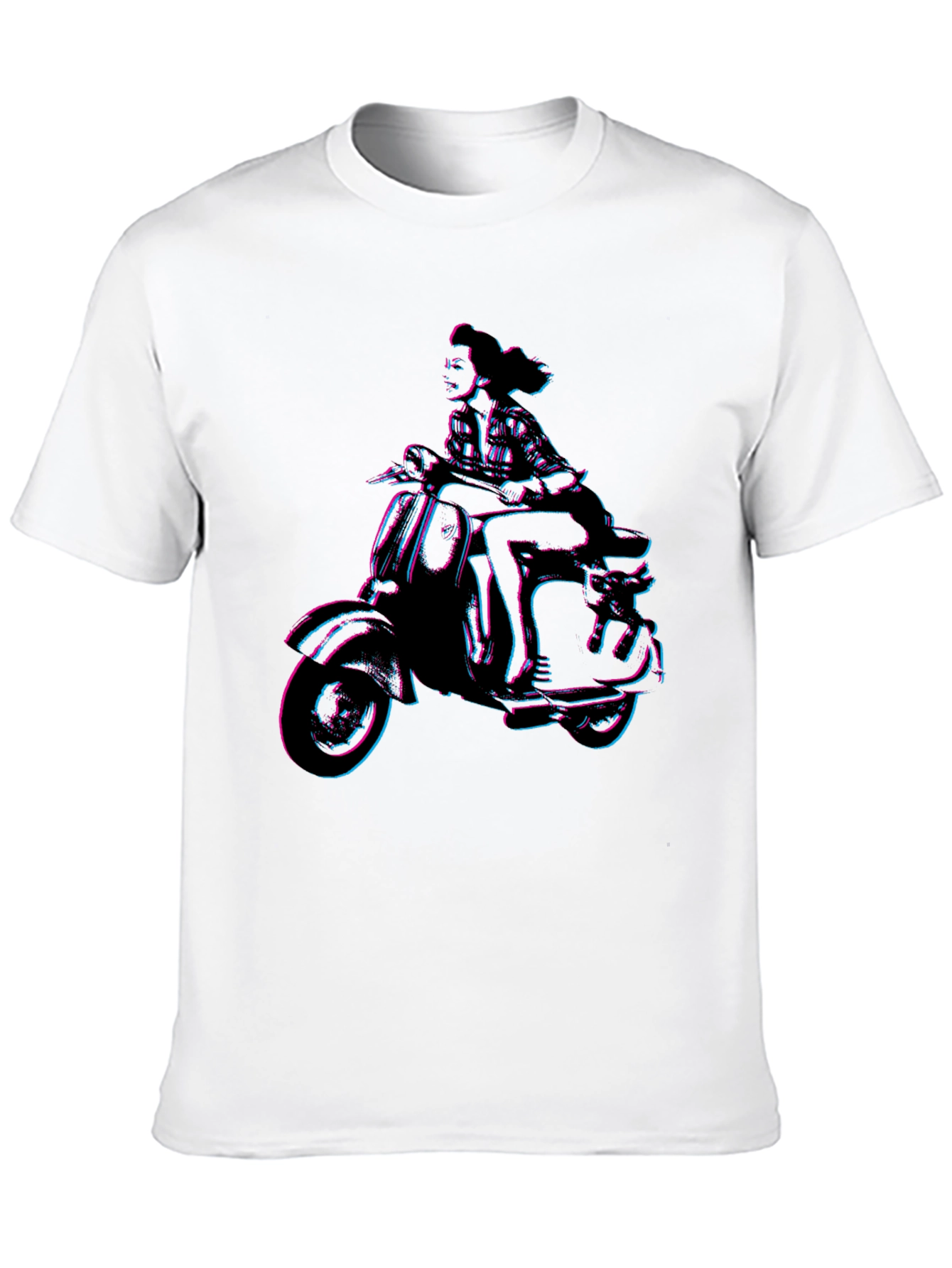 Retro Woman on Scooter Graphic Tee - Black