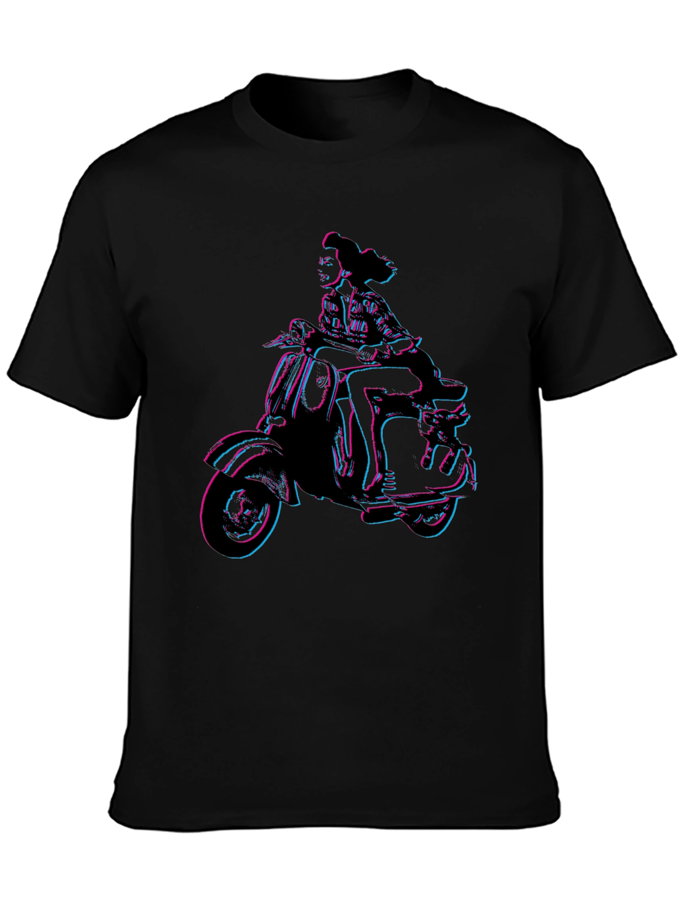Retro Woman on Scooter Graphic Tee - Black