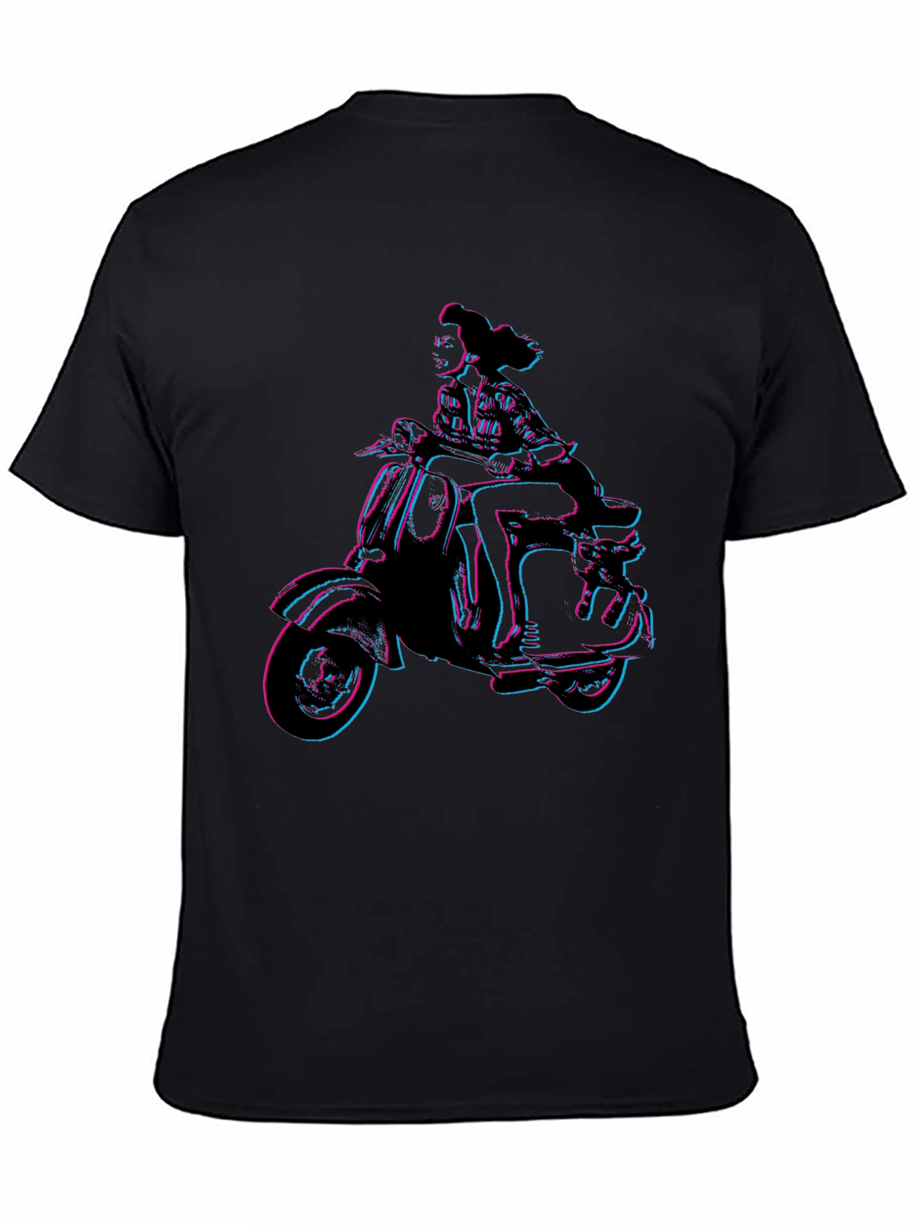 Retro Woman on Scooter Graphic Tee - Black