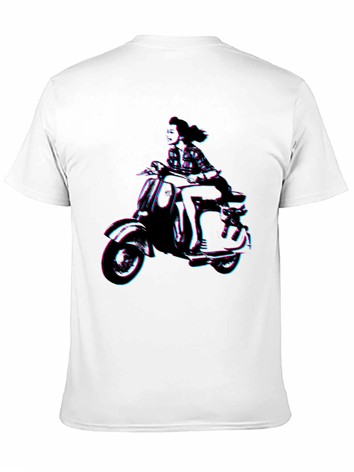 Retro Woman on Scooter Graphic Tee - Black