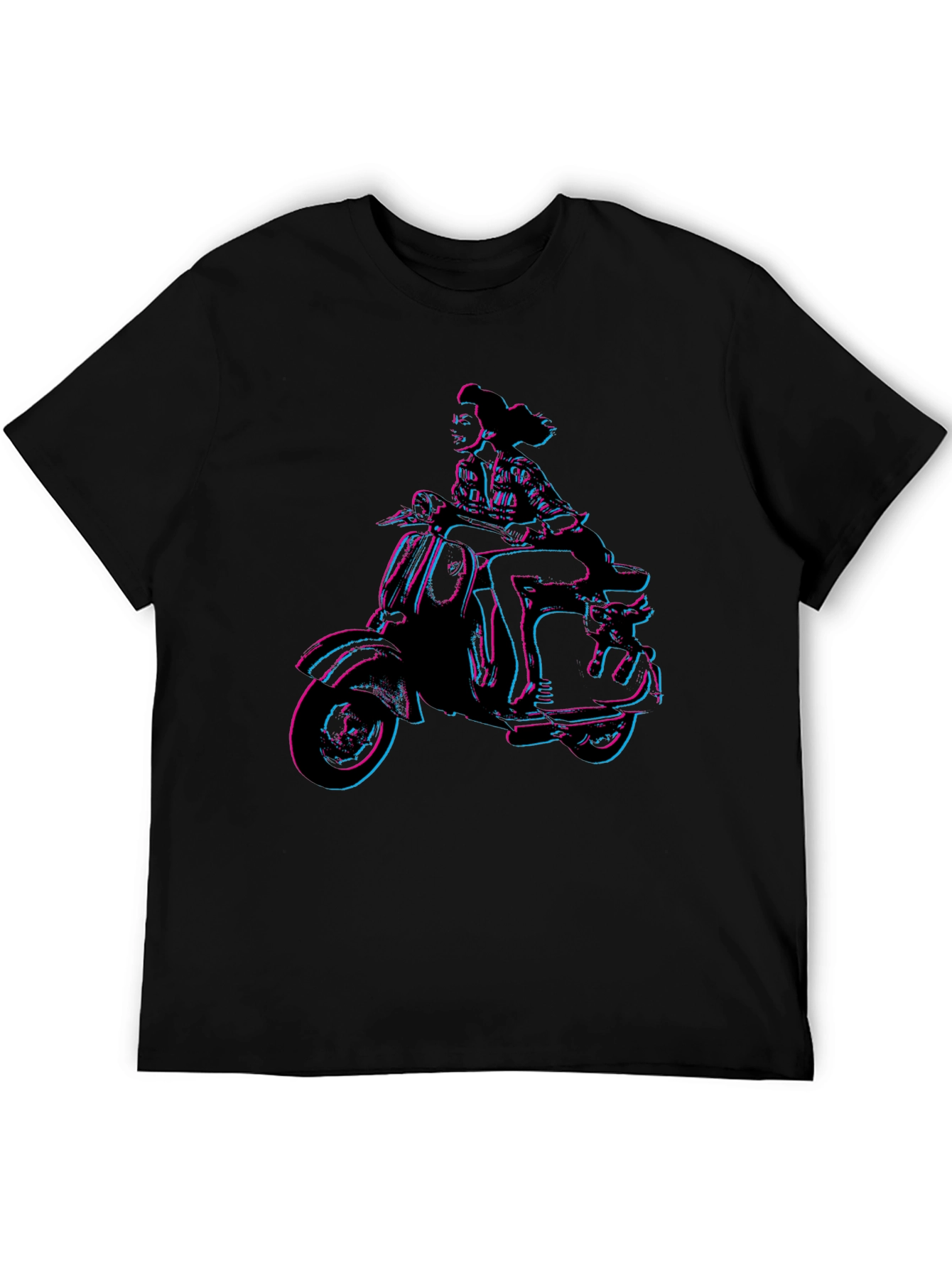 Retro Woman on Scooter Graphic Tee - Black