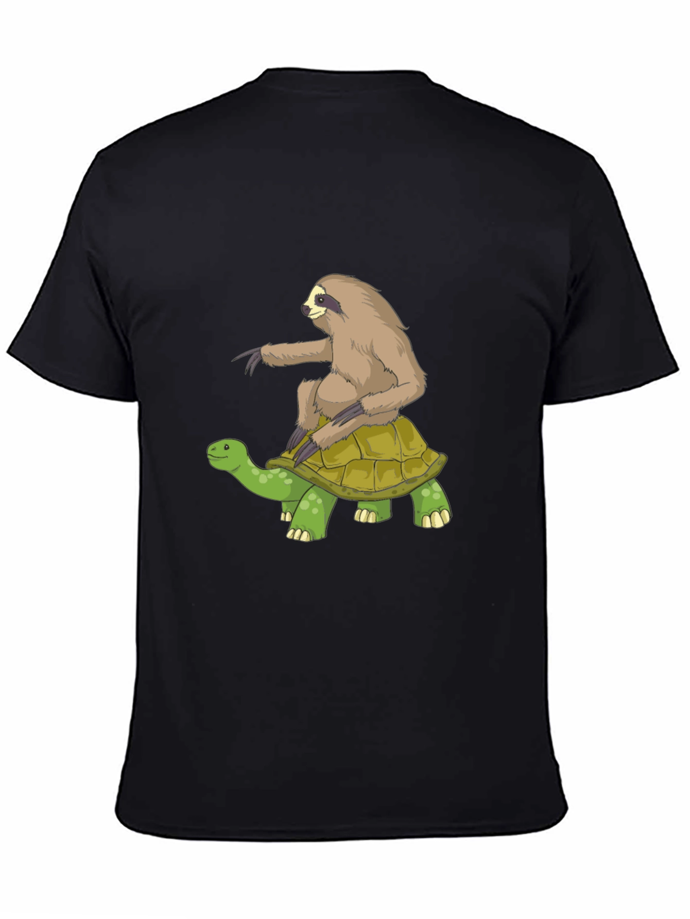 Sloth Riding Turtle Graphic Tee - Black Cotton T-Shirt