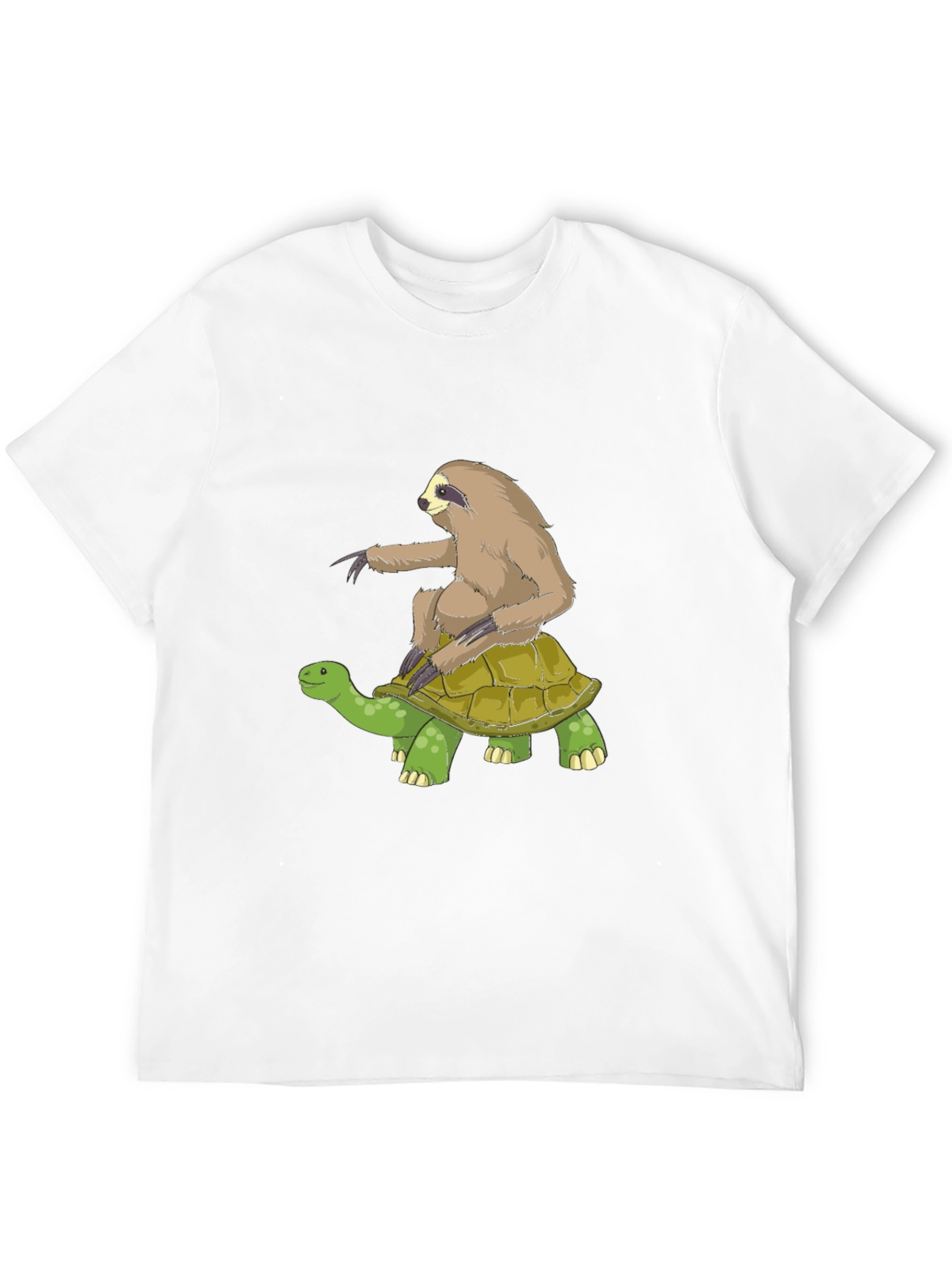 Sloth Riding Turtle Graphic Tee - Black Cotton T-Shirt