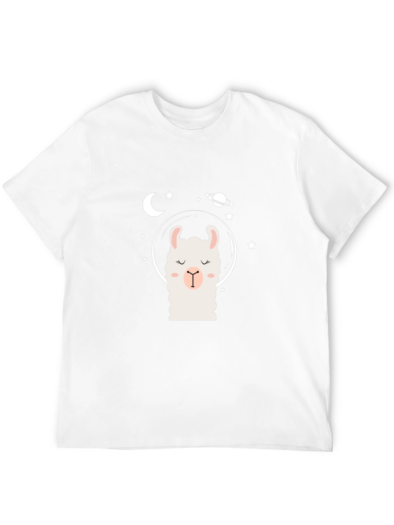 Llama in Space Black T-Shirt - Cute Cartoon Design