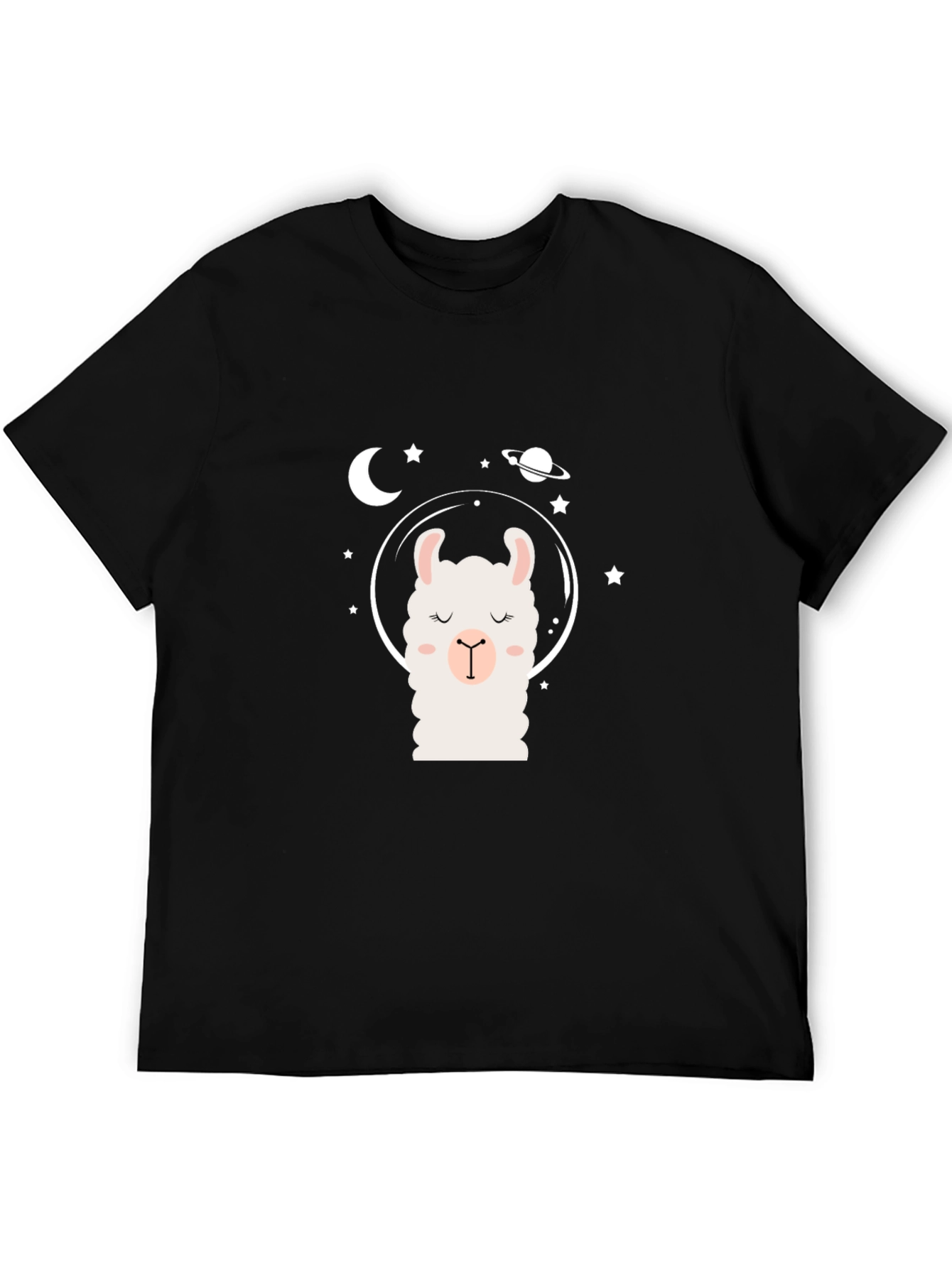 Llama in Space Black T-Shirt - Cute Cartoon Design