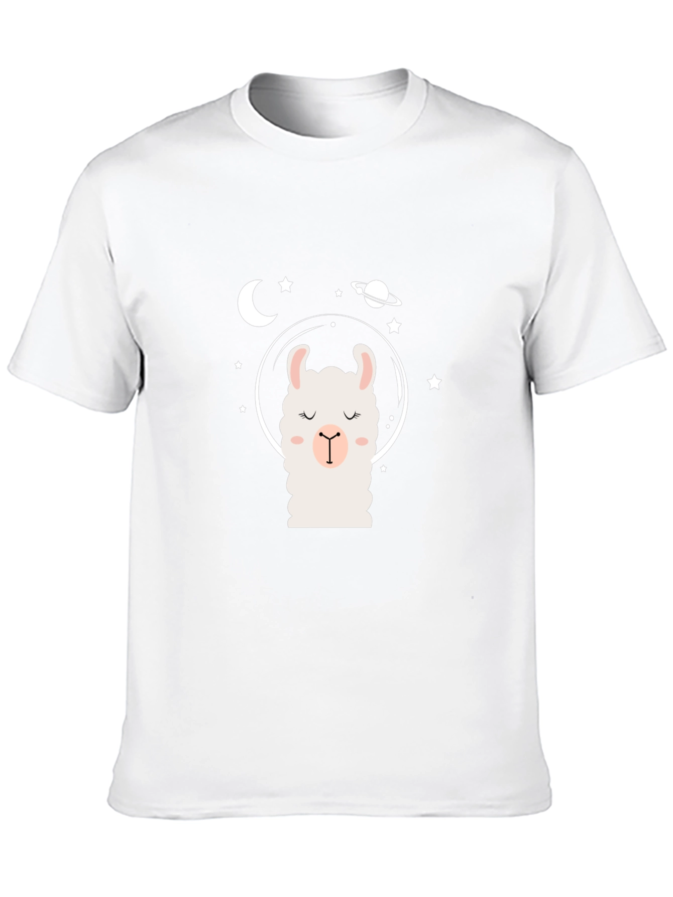 Llama in Space Black T-Shirt - Cute Cartoon Design