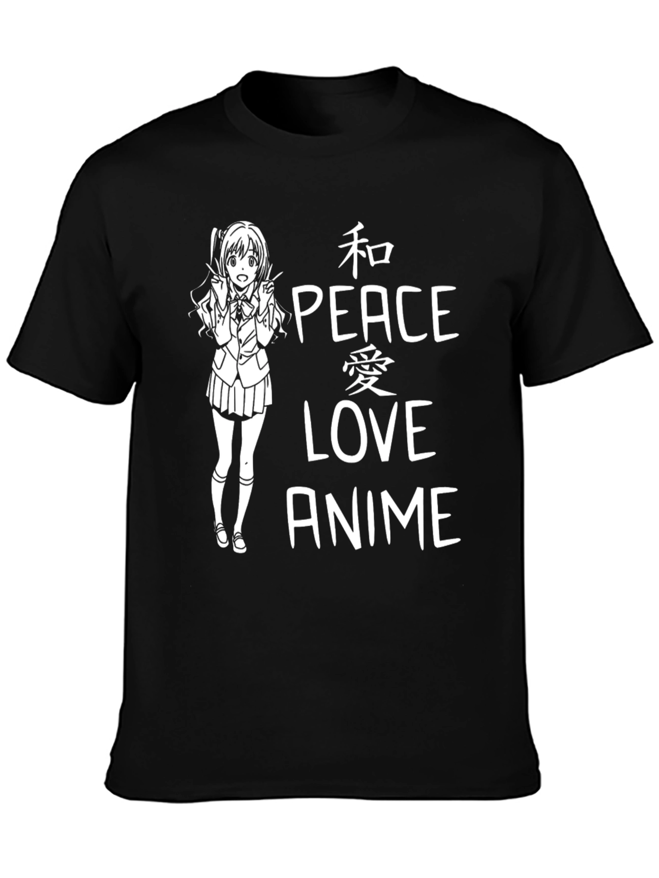 Anime Peace Love T-Shirt - Black Graphic Tee