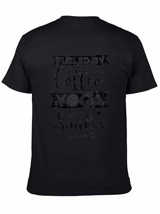 Fueled by Coffee Yoga Smiles Black T-Shirt