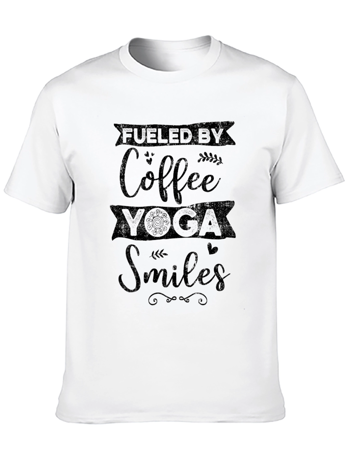 Fueled by Coffee Yoga Smiles Black T-Shirt