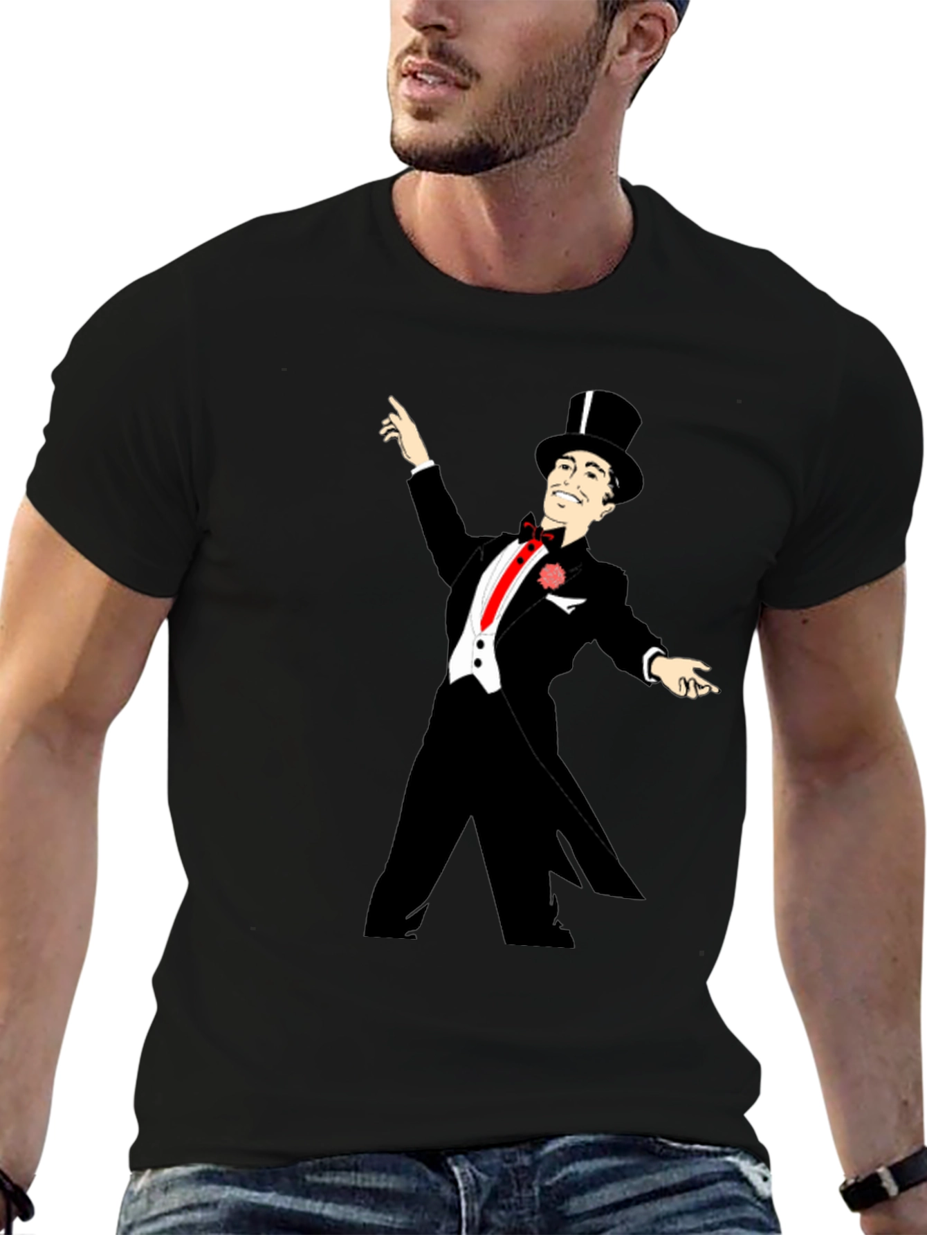Dapper Gentleman Graphic T-Shirt - Retro Style