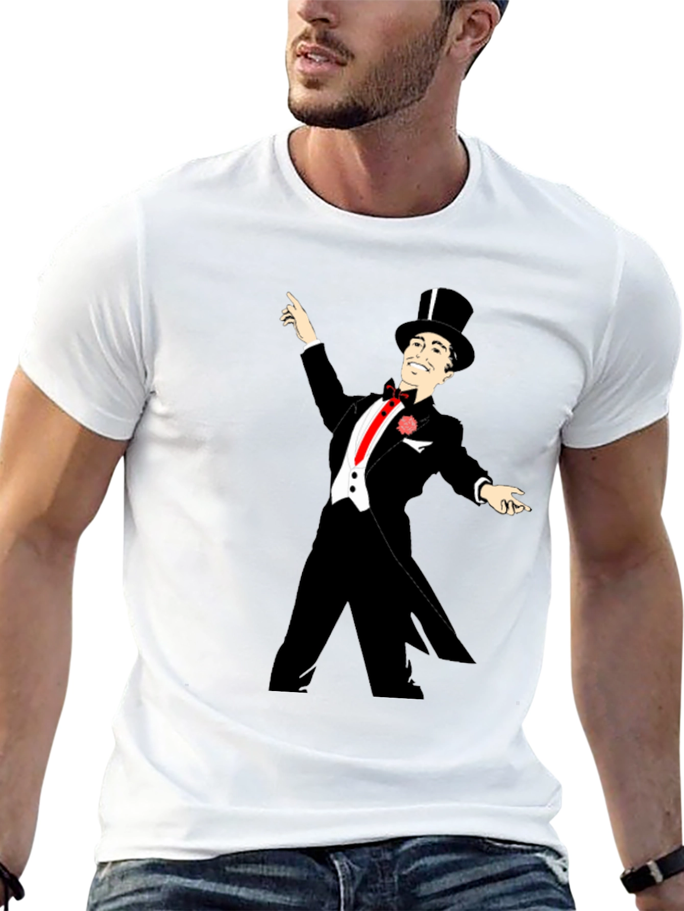 Dapper Gentleman Graphic T-Shirt - Retro Style
