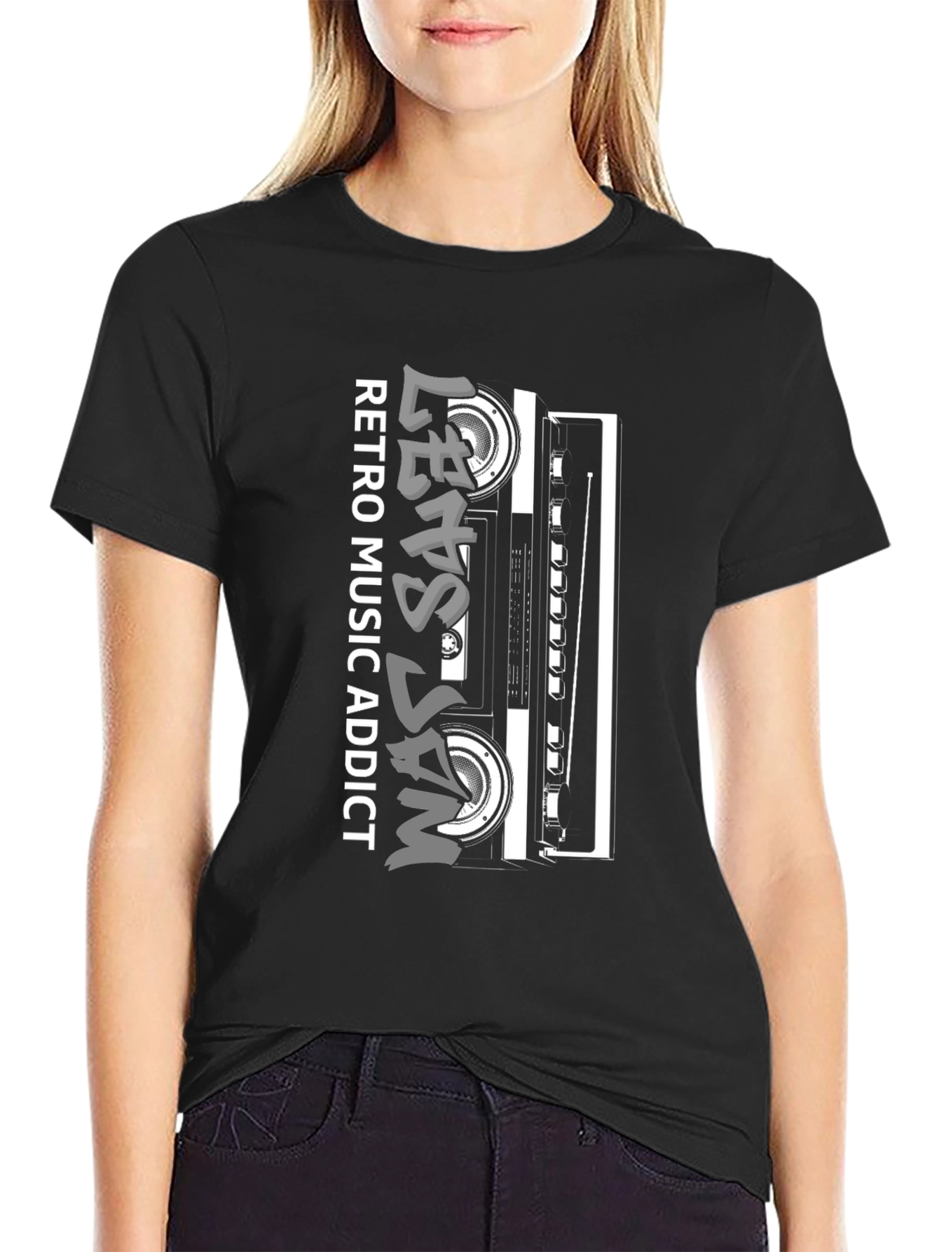 Retro Music Addict Black T-Shirt