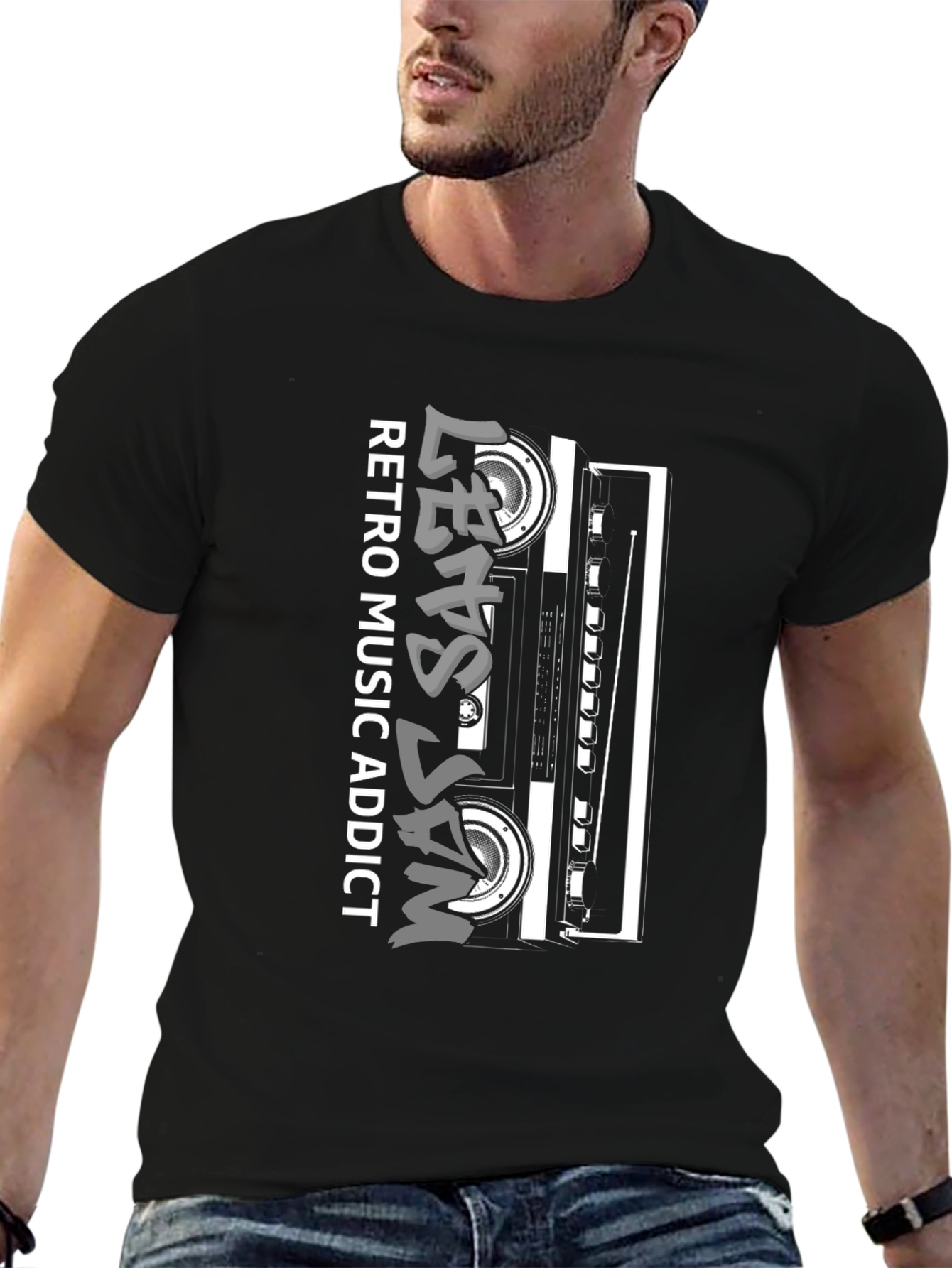 Retro Music Addict Black T-Shirt