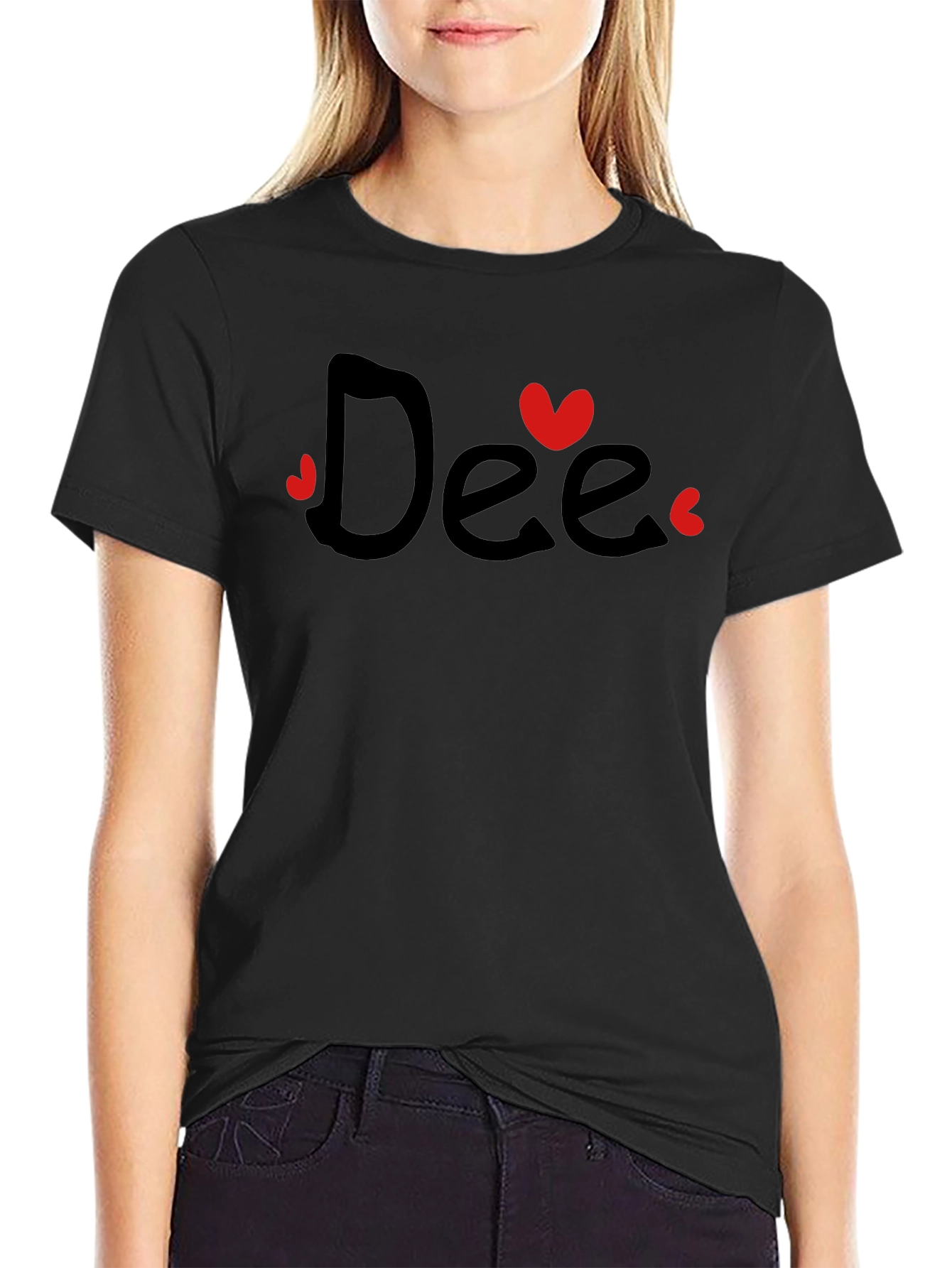 Dee Heart Graphic Tee - Black Cotton Casual T-Shirt