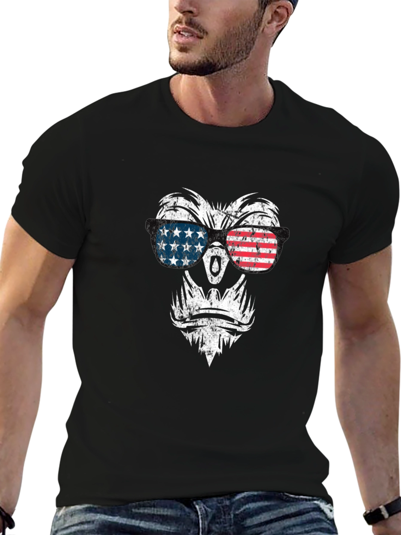 Patriotic Gorilla T-Shirt - American Flag Sunglasses