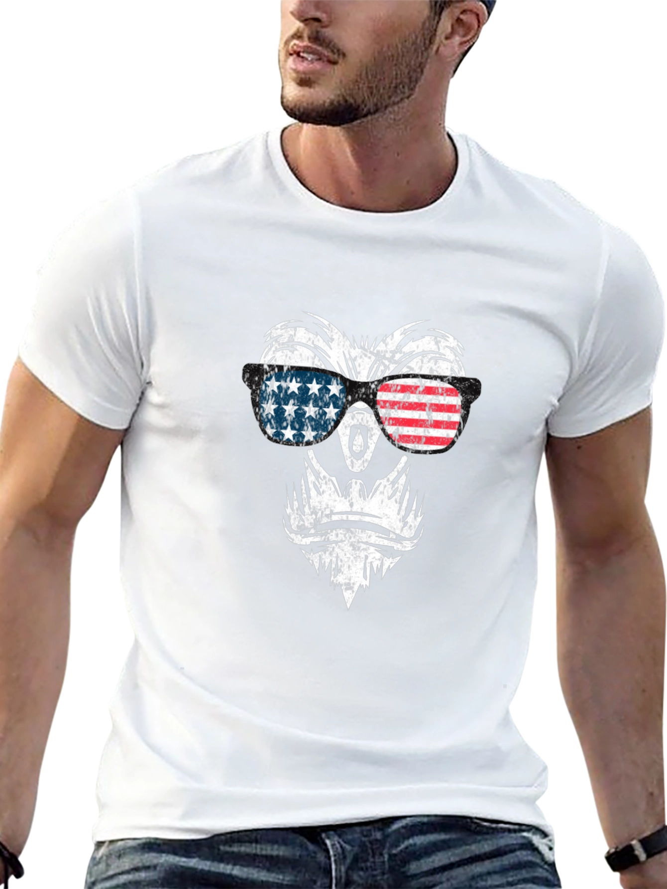 Patriotic Gorilla T-Shirt - American Flag Sunglasses