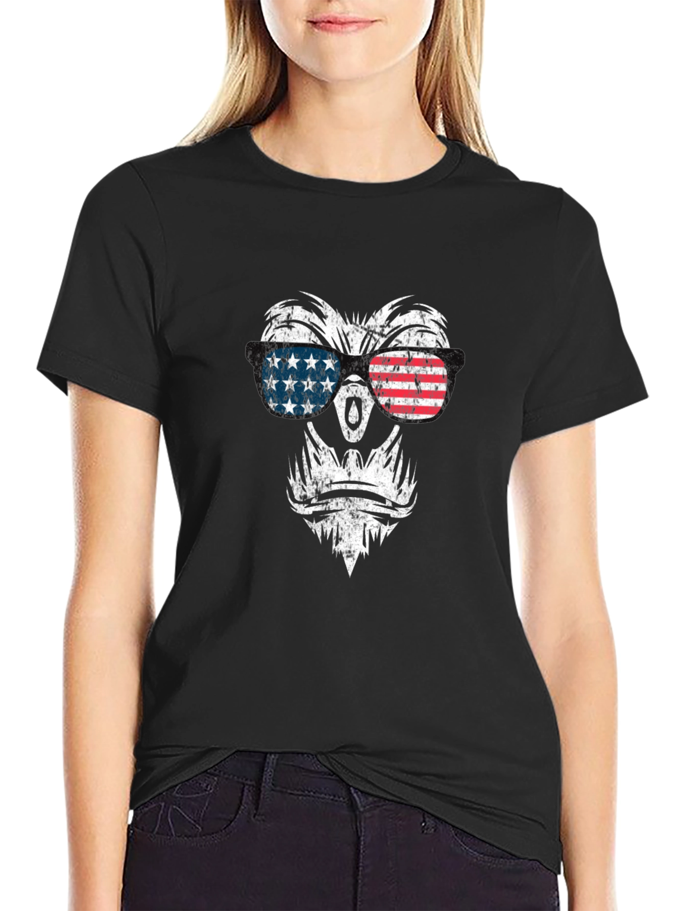 Patriotic Gorilla T-Shirt - American Flag Sunglasses