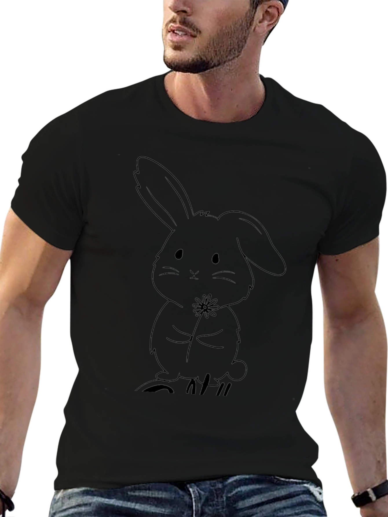 Cute Bunny Graphic Tee - Black
