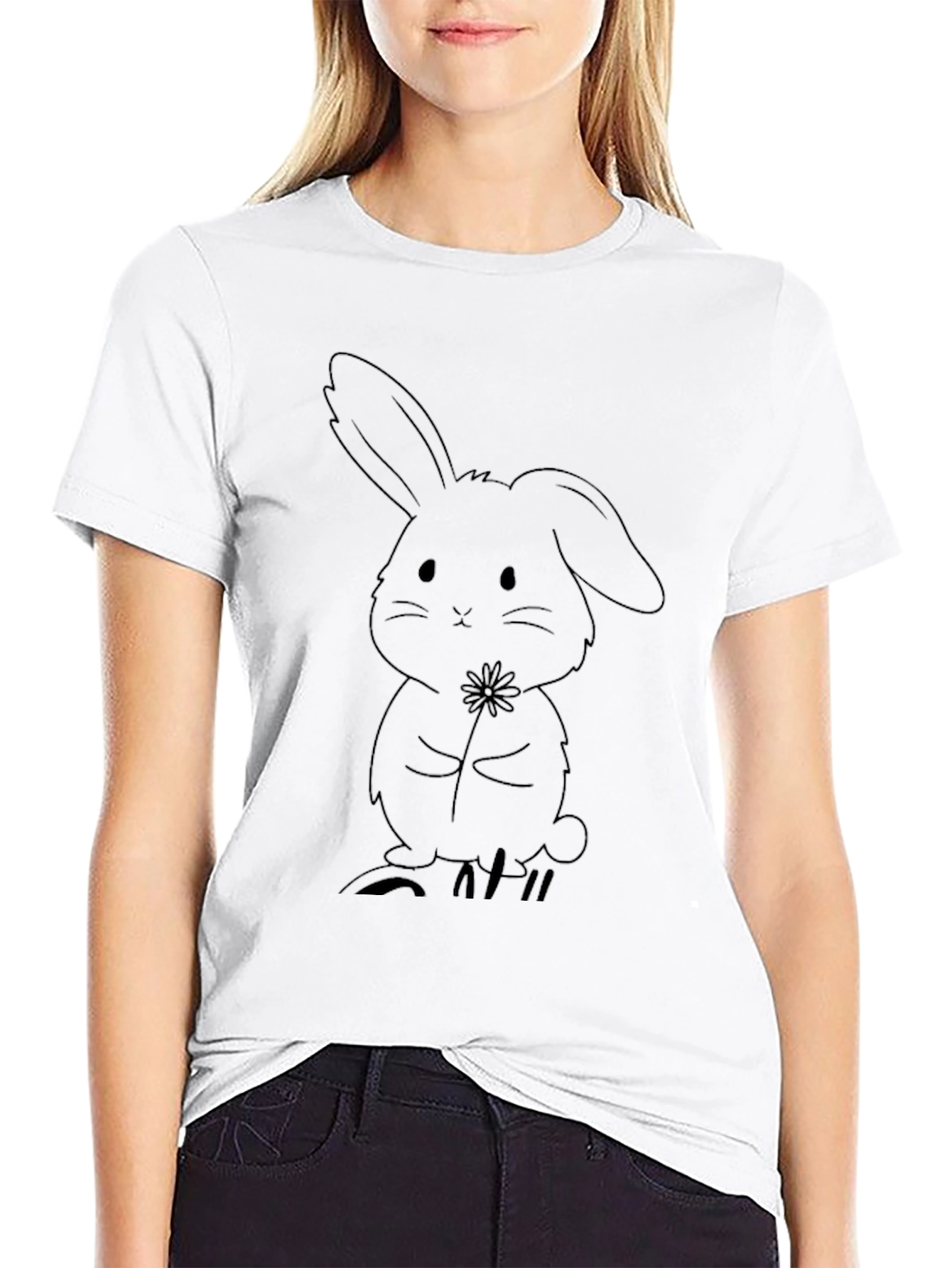 Cute Bunny Graphic Tee - Black