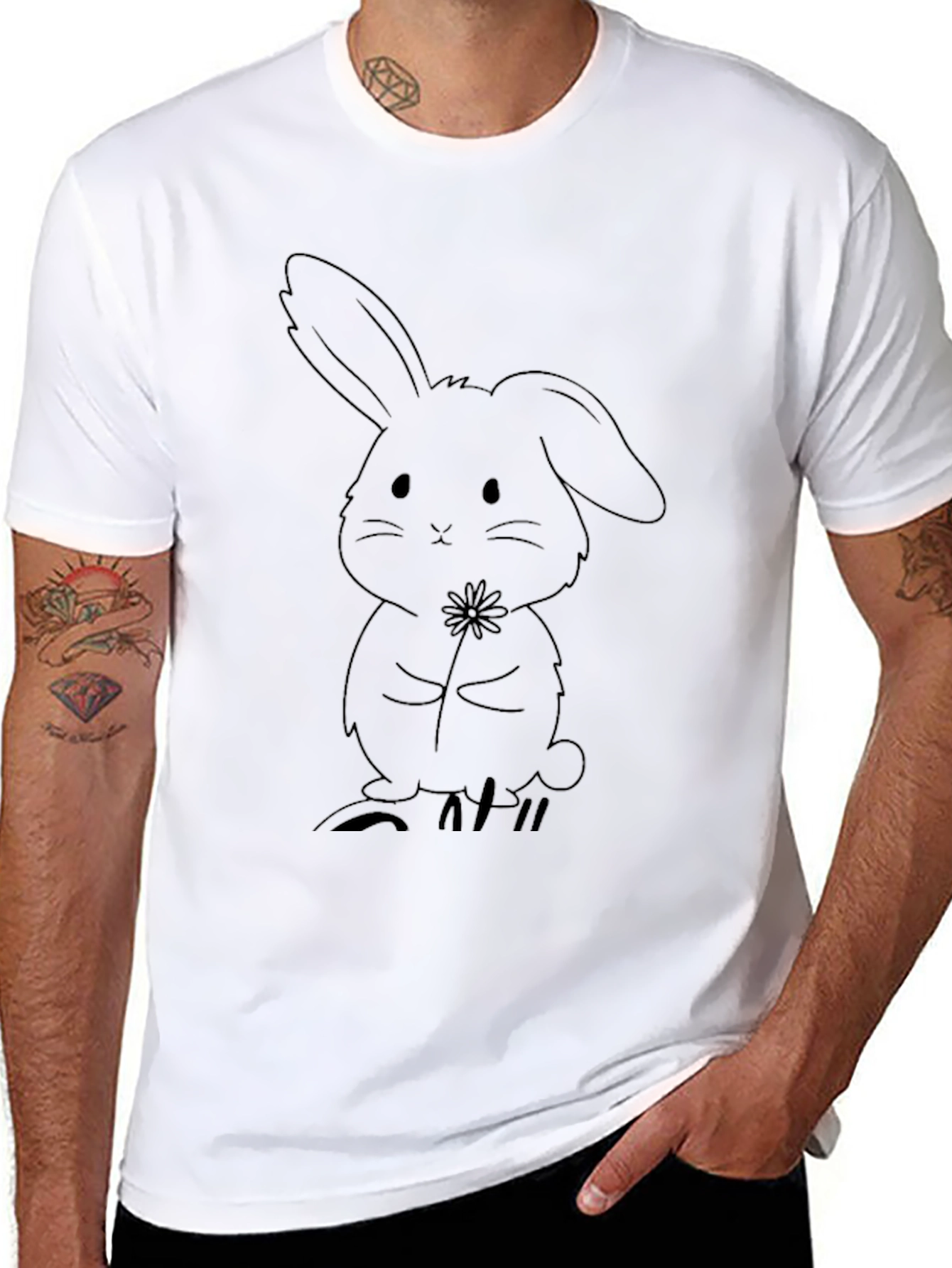 Cute Bunny Graphic Tee - Black