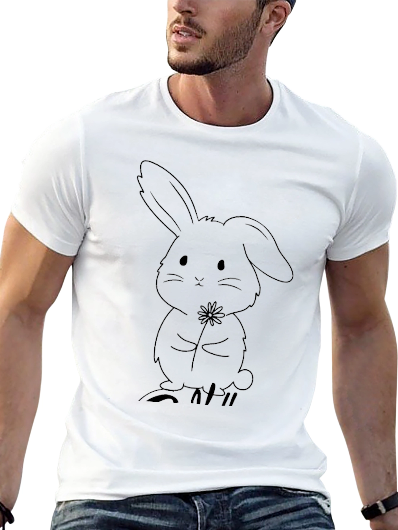 Cute Bunny Graphic Tee - Black