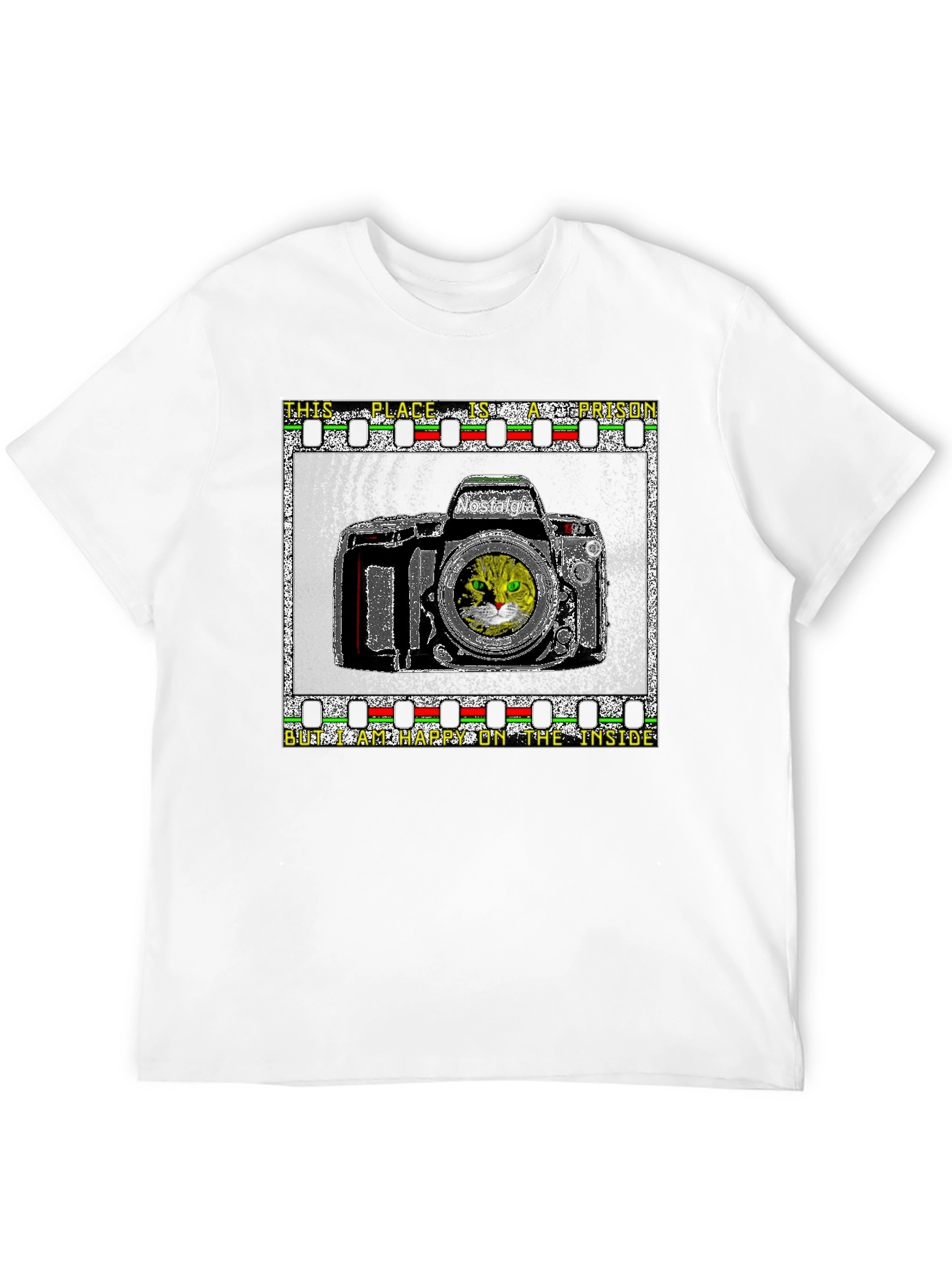 Nostalgia Cat Camera Graphic T-Shirt