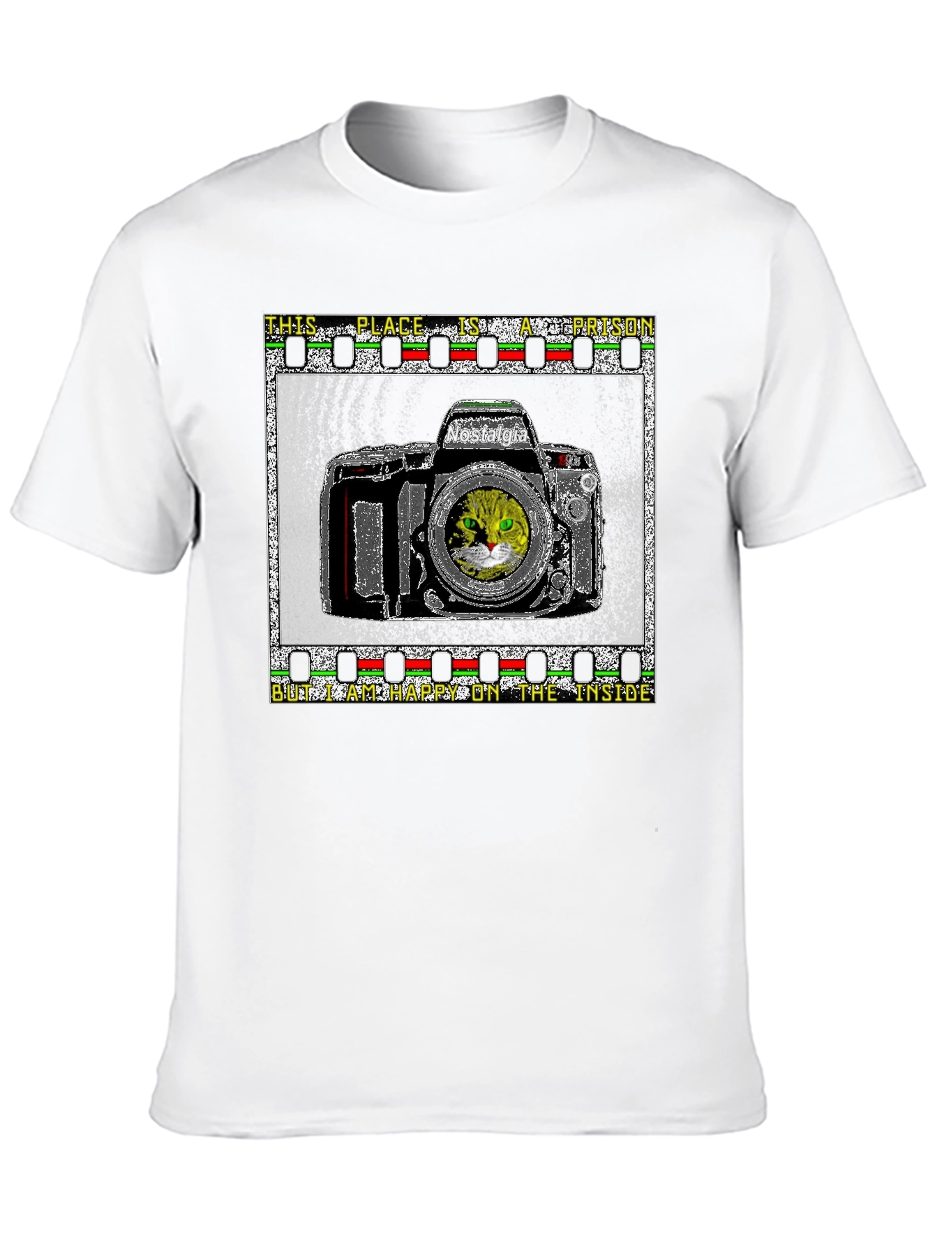 Nostalgia Cat Camera Graphic T-Shirt
