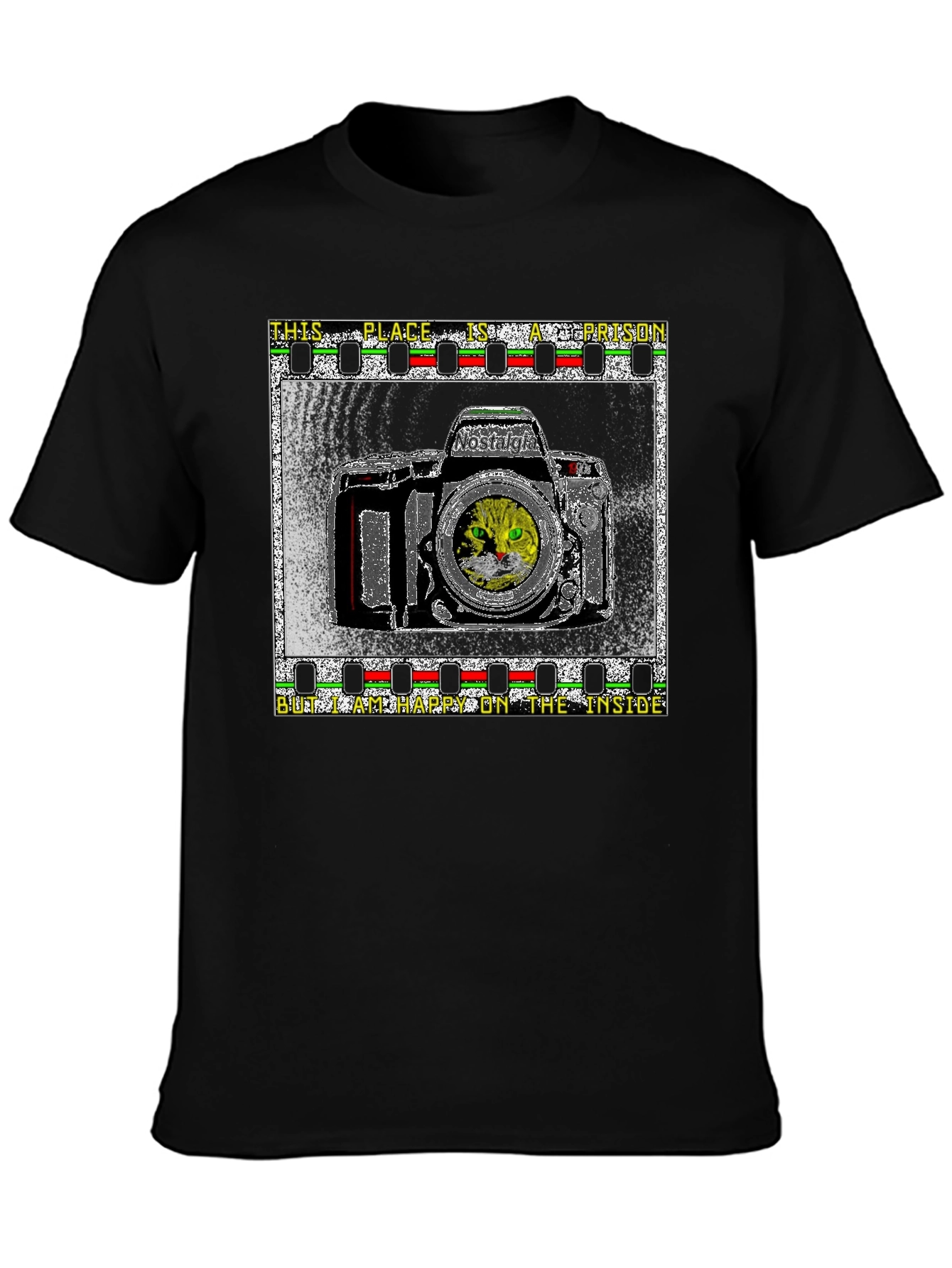 Nostalgia Cat Camera Graphic T-Shirt