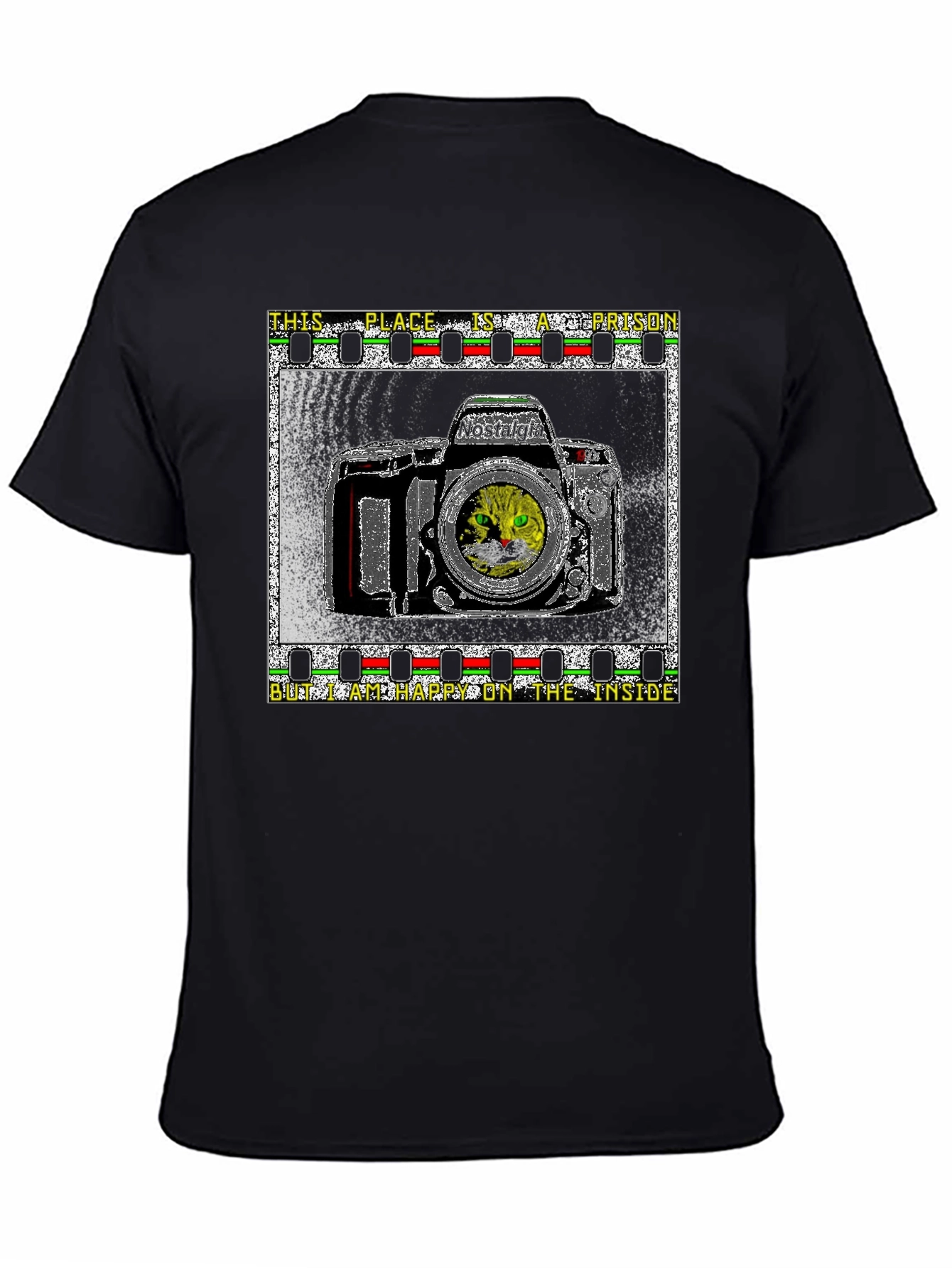 Nostalgia Cat Camera Graphic T-Shirt