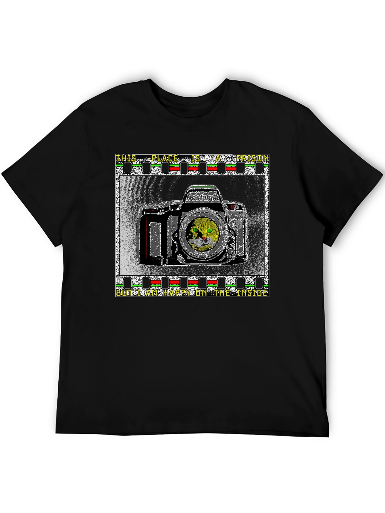 Nostalgia Cat Camera Graphic T-Shirt