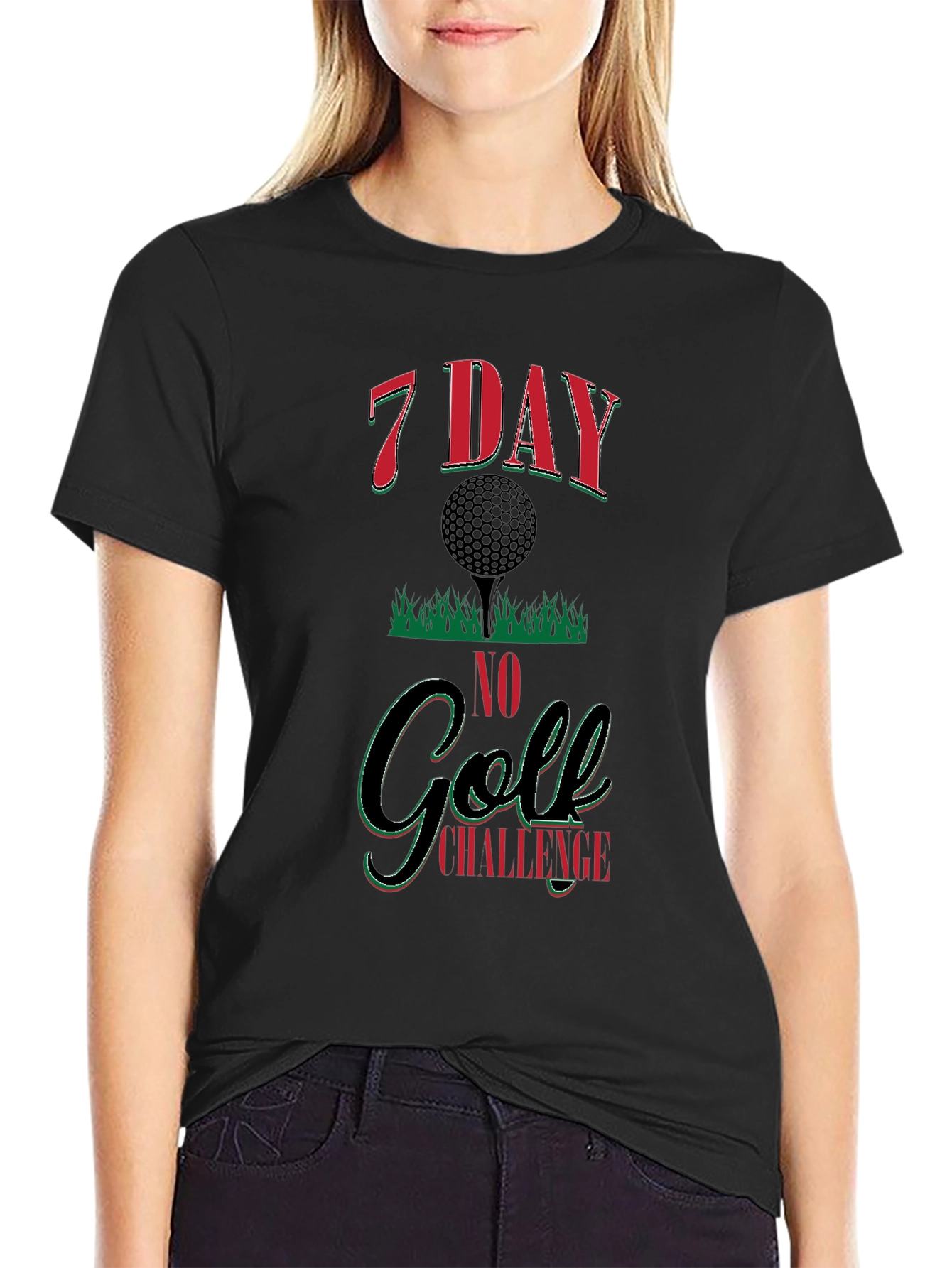 7 Day No Golf Challenge Black Graphic Tee
