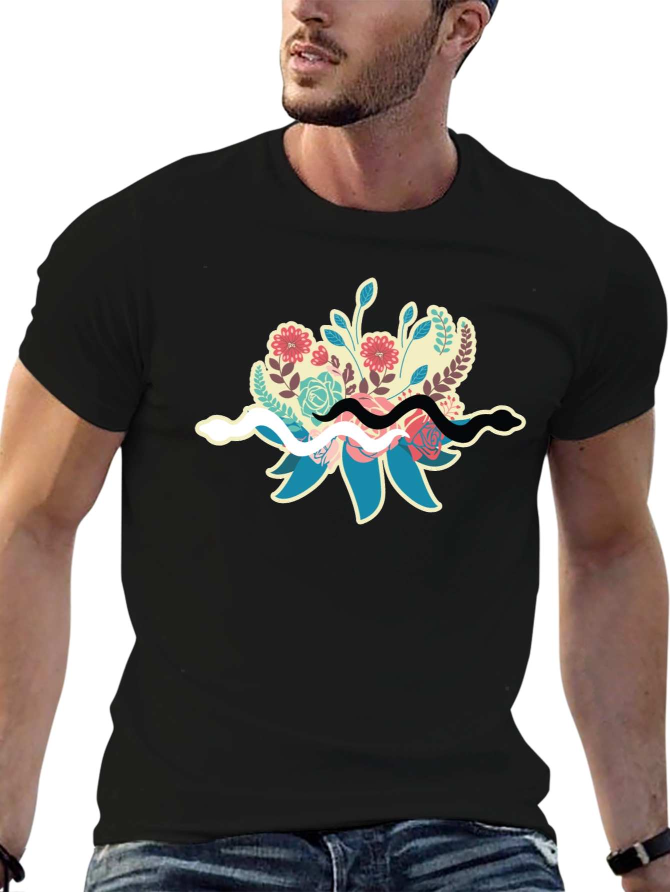 Floral Snake T-Shirt - Stylish Nature Graphic Tee